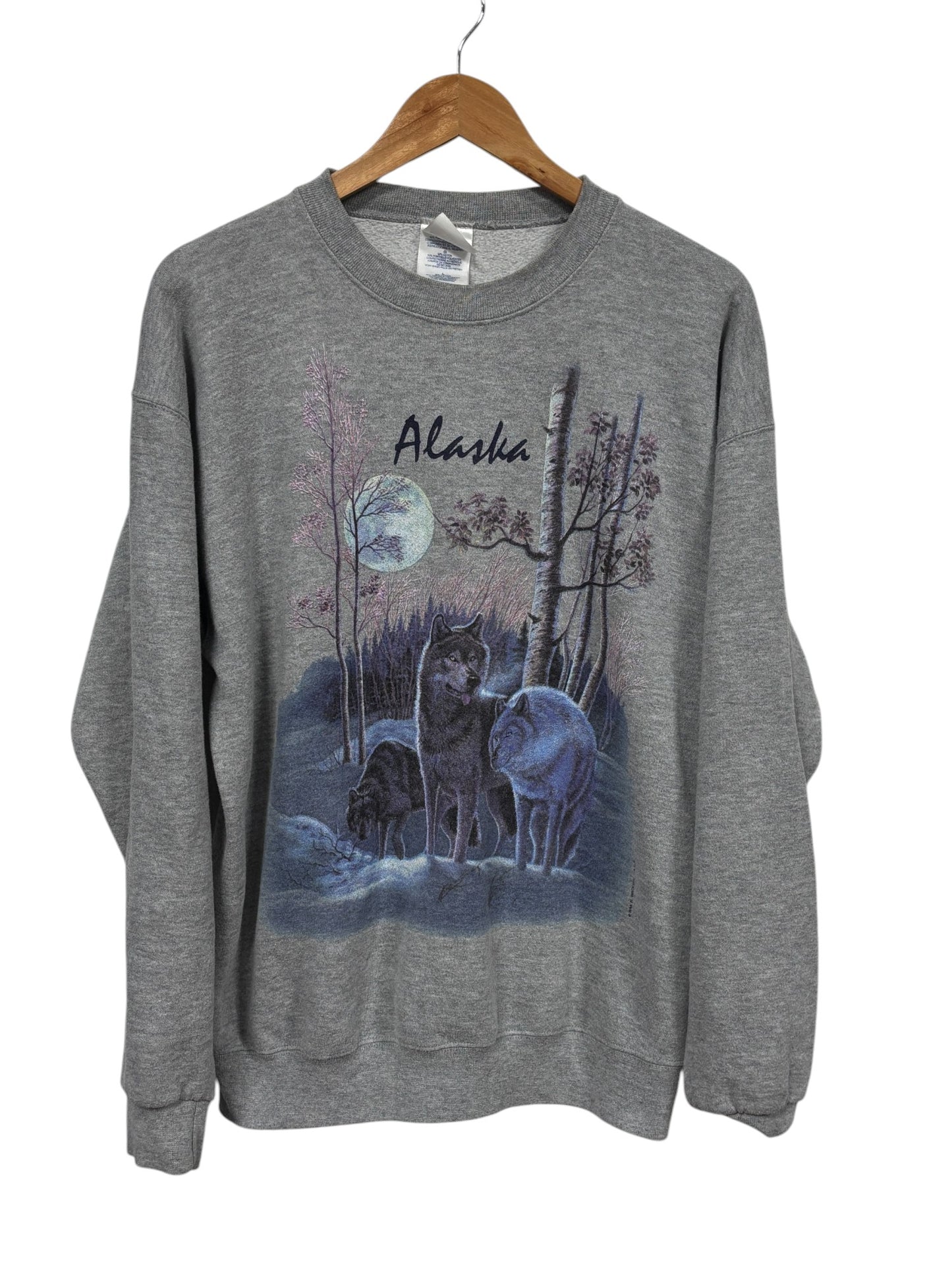 Vintage 90's Alaska Wolf Pack Nature Crewneck Sweater Size Large