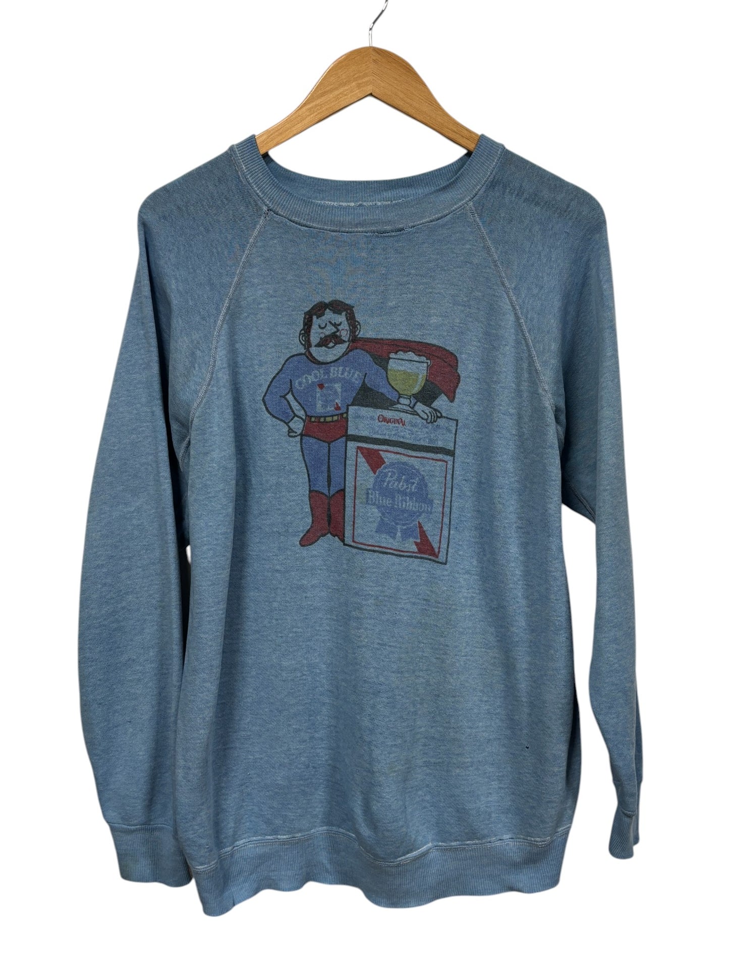 Vintage 70's Pabst Blue Ribbon Cool Blue Beer Promo Sweater Size L/XL