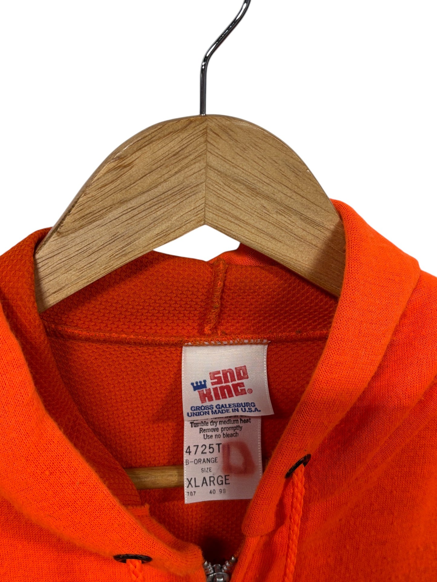 Vintage 80's Sno King Hunters Orange Zip Up Hoodie Size XL