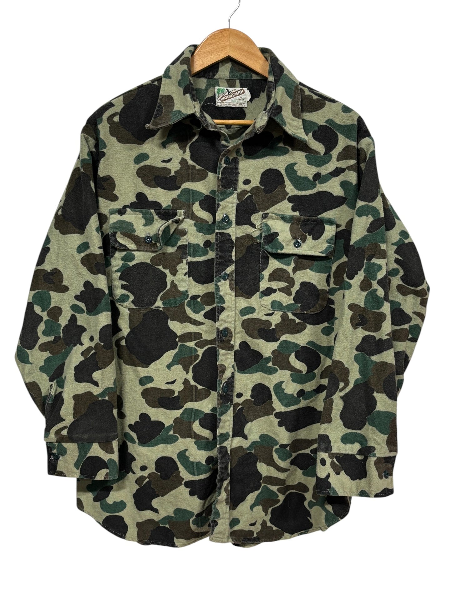 Vintage 90's The Woodsman Klondike Hunting Camo Button Up Shirt Size XL