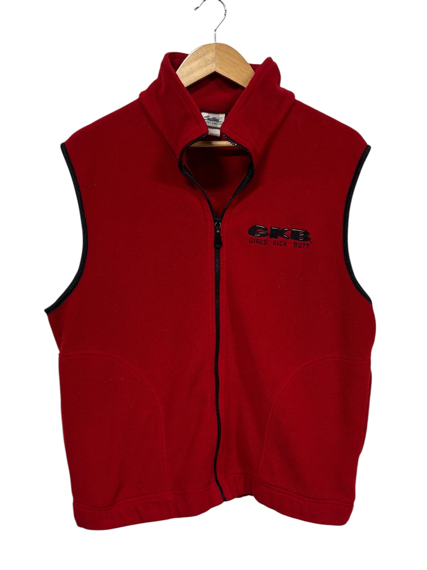 Vintage 90's Girls Kick Butt GKB Red Fleece Zip Up Vest Size Medium