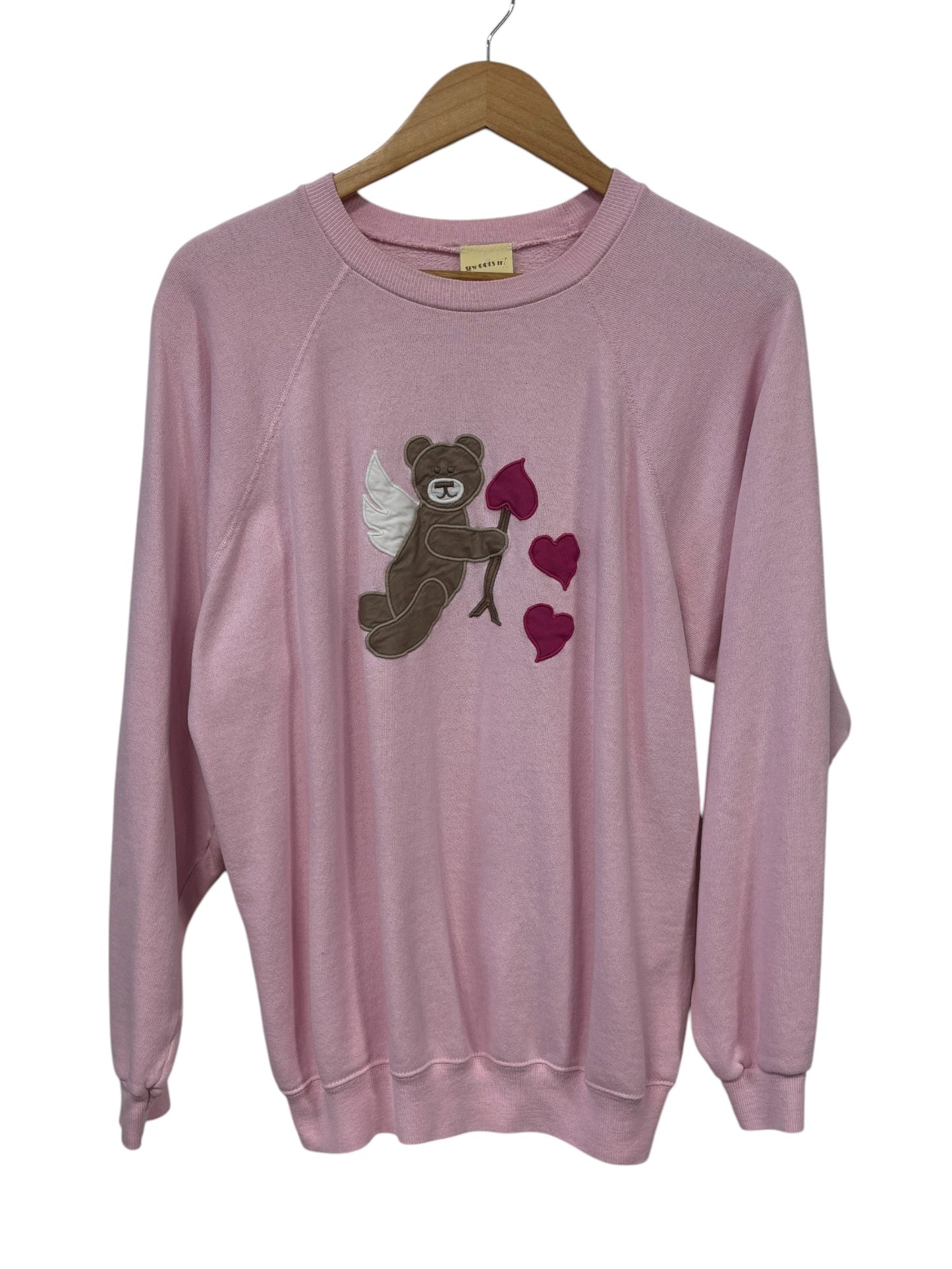 Vintage 80's Cupid Teddy Bear Embroidered Grandma Style Sweater Size XL
