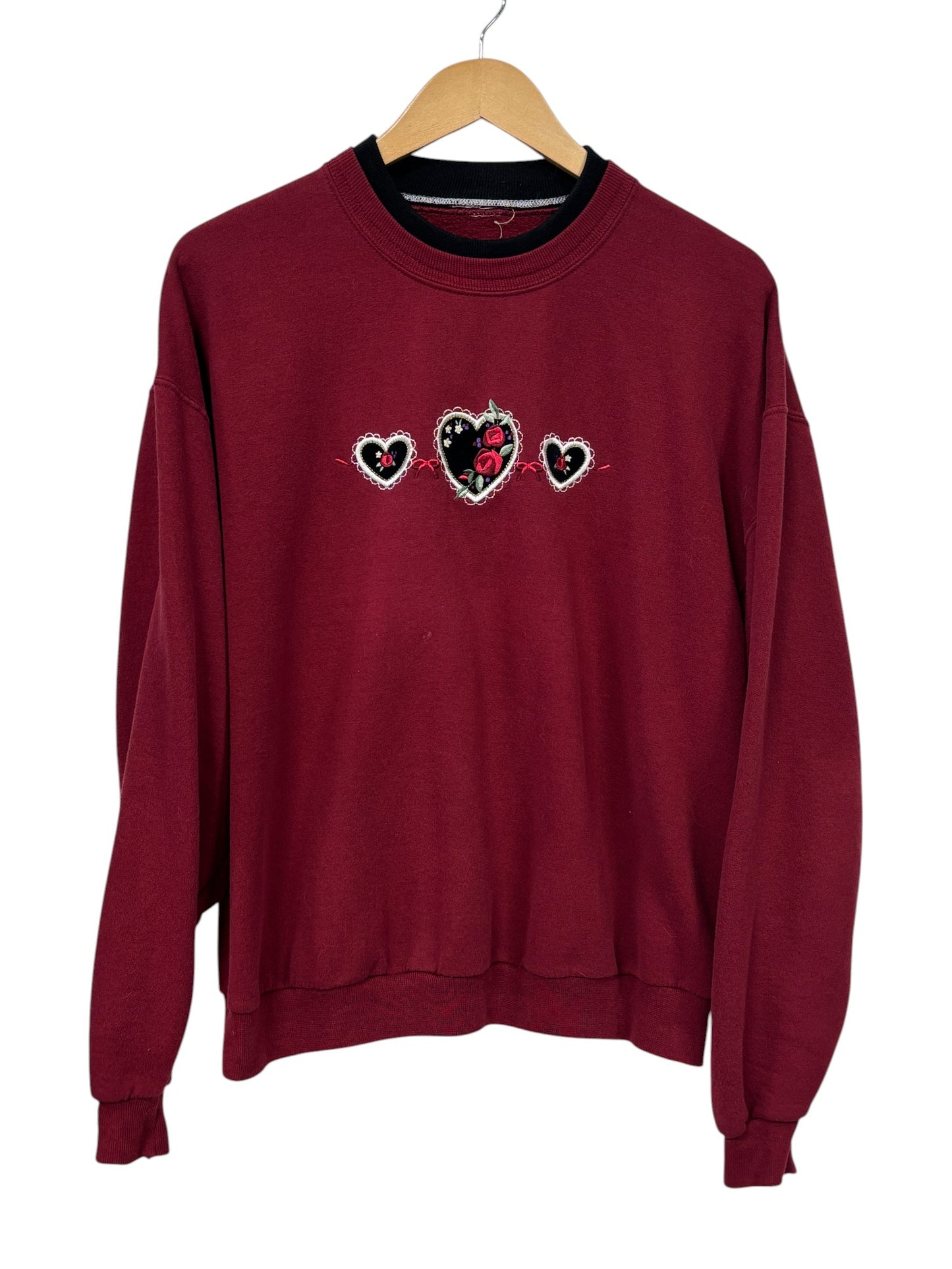 Vintage Heart Embroidered Grandma Style Sweater Size Large