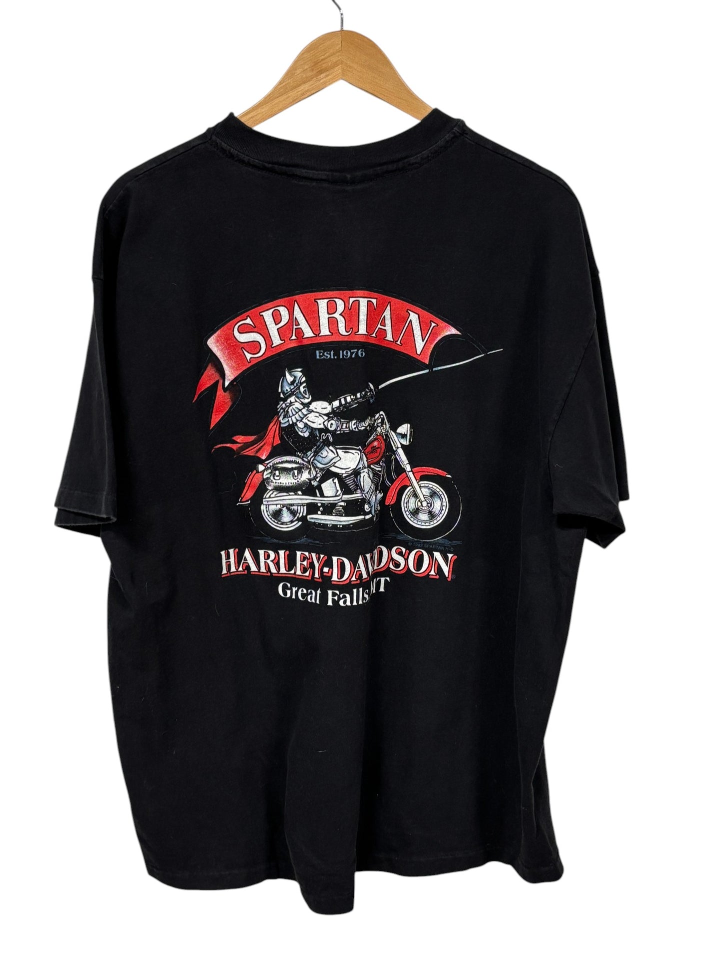 Vintage 90's Harley Davidson Spartan Great Falls Montana Biker Tee Size XL