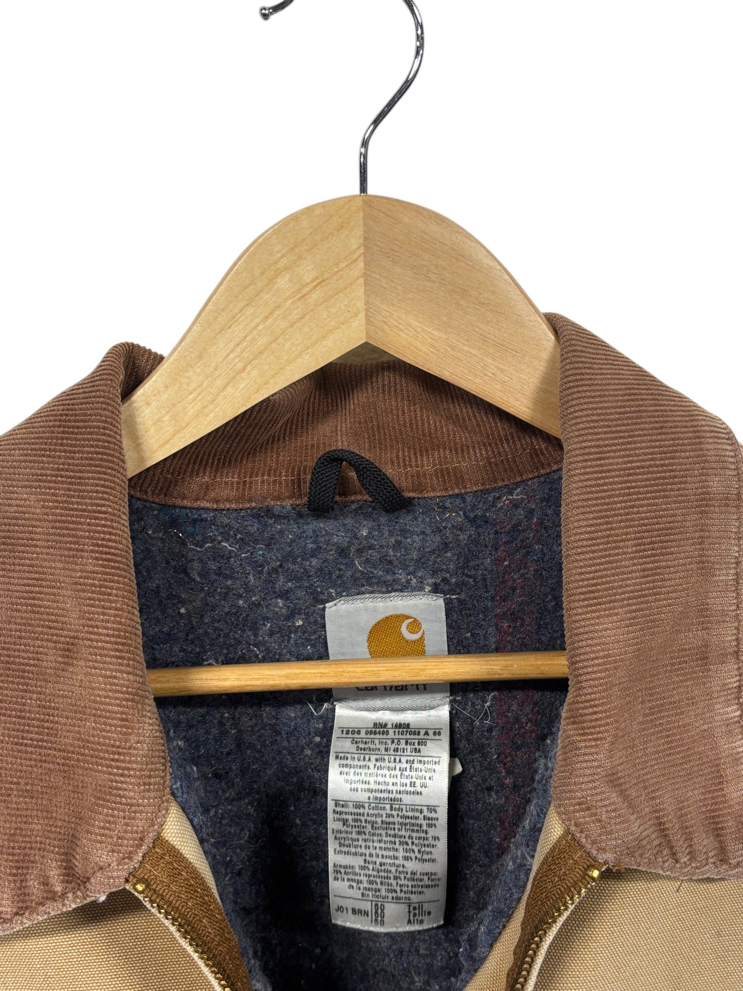 Vintage Carhartt Made in USA J01 Brown Detroit Jacket Blanket Lined Size 2XT
