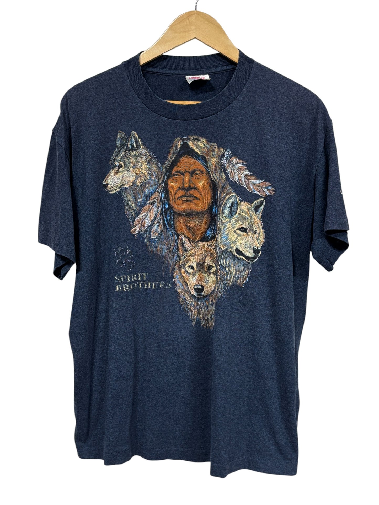 Vintage 90's Native American Spirit Brothers Wolves Graphic Tee Size XL