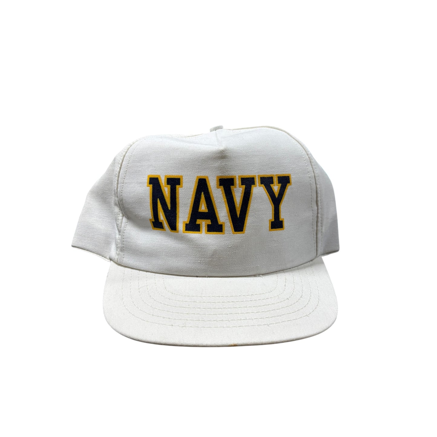 Vintage 90's Navy Spellout White Snapback Hat