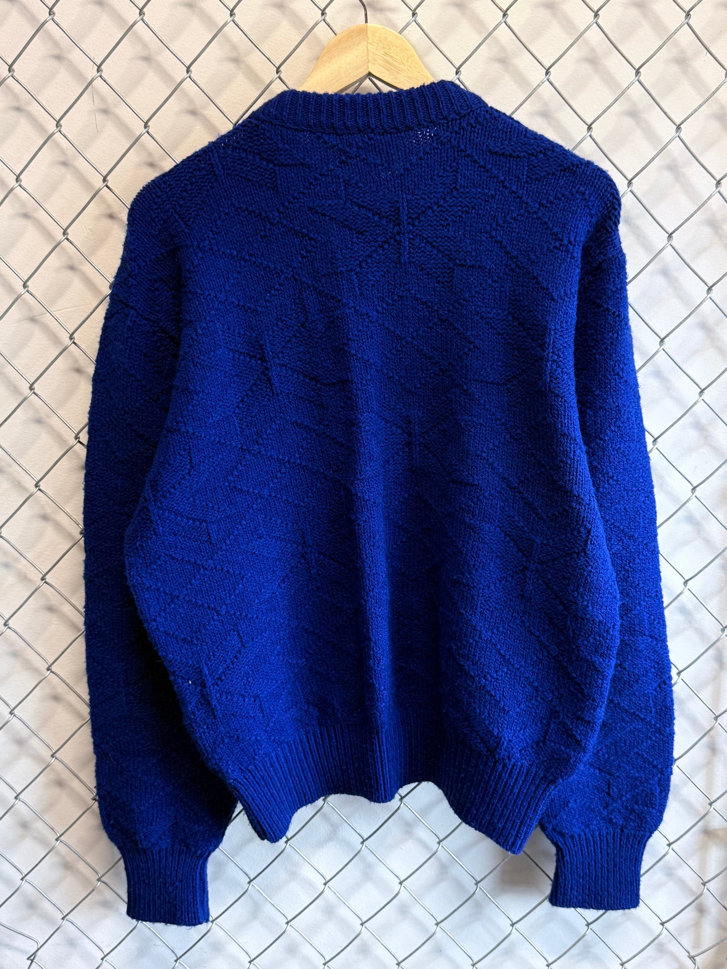 Vintage 80's Royal Knight Blue Acrylic Knit Sweater Size Large
