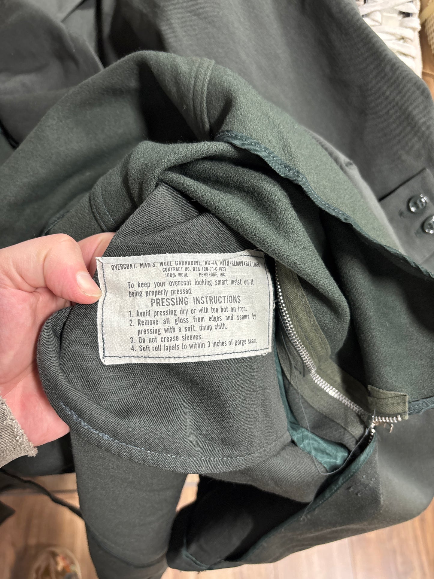 Vintage Military Issued Green Overcoat Gabardine Size 34 M/L