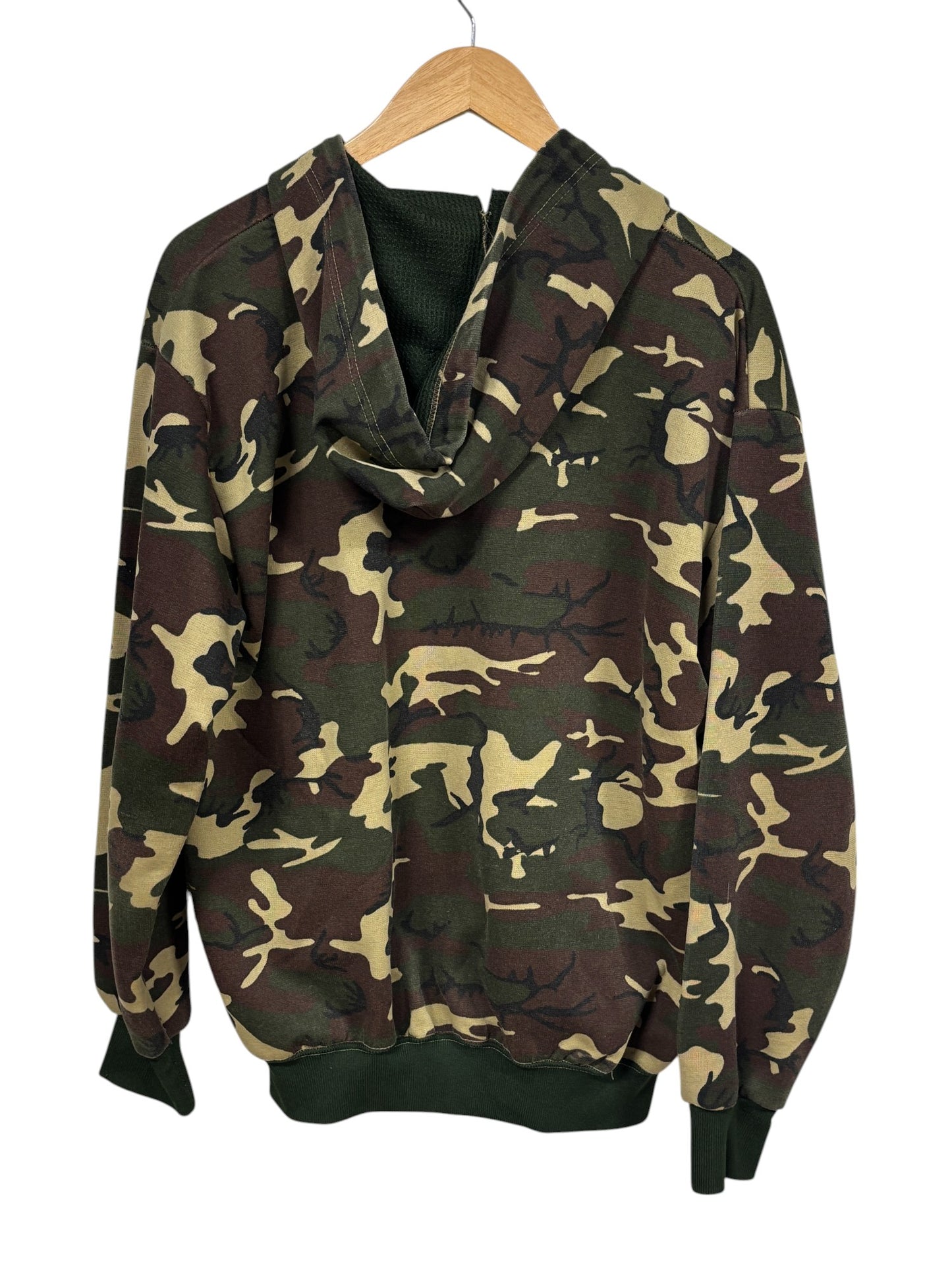 Vintage 90's Thermal Lined Woodland Camo Zip Up Hoodie Size Large