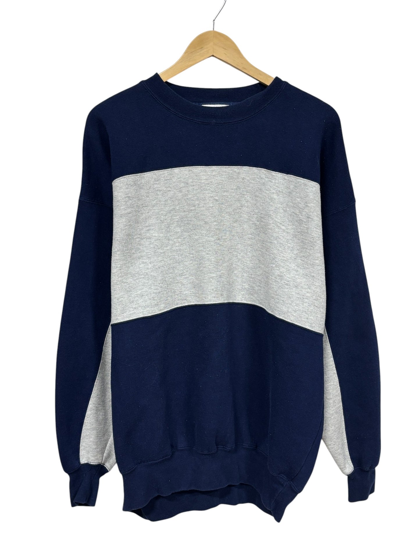 Vintage 90's Navy Blue Grey Color Block Crewneck Sweater Size Large