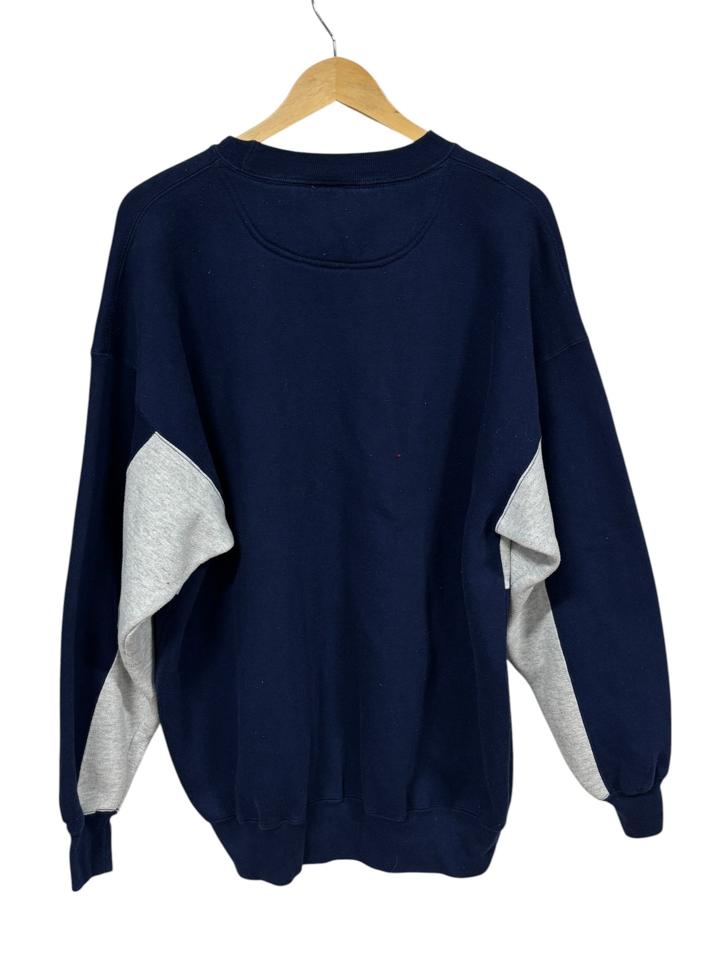 Vintage 90's Navy Blue Grey Color Block Crewneck Sweater Size Large