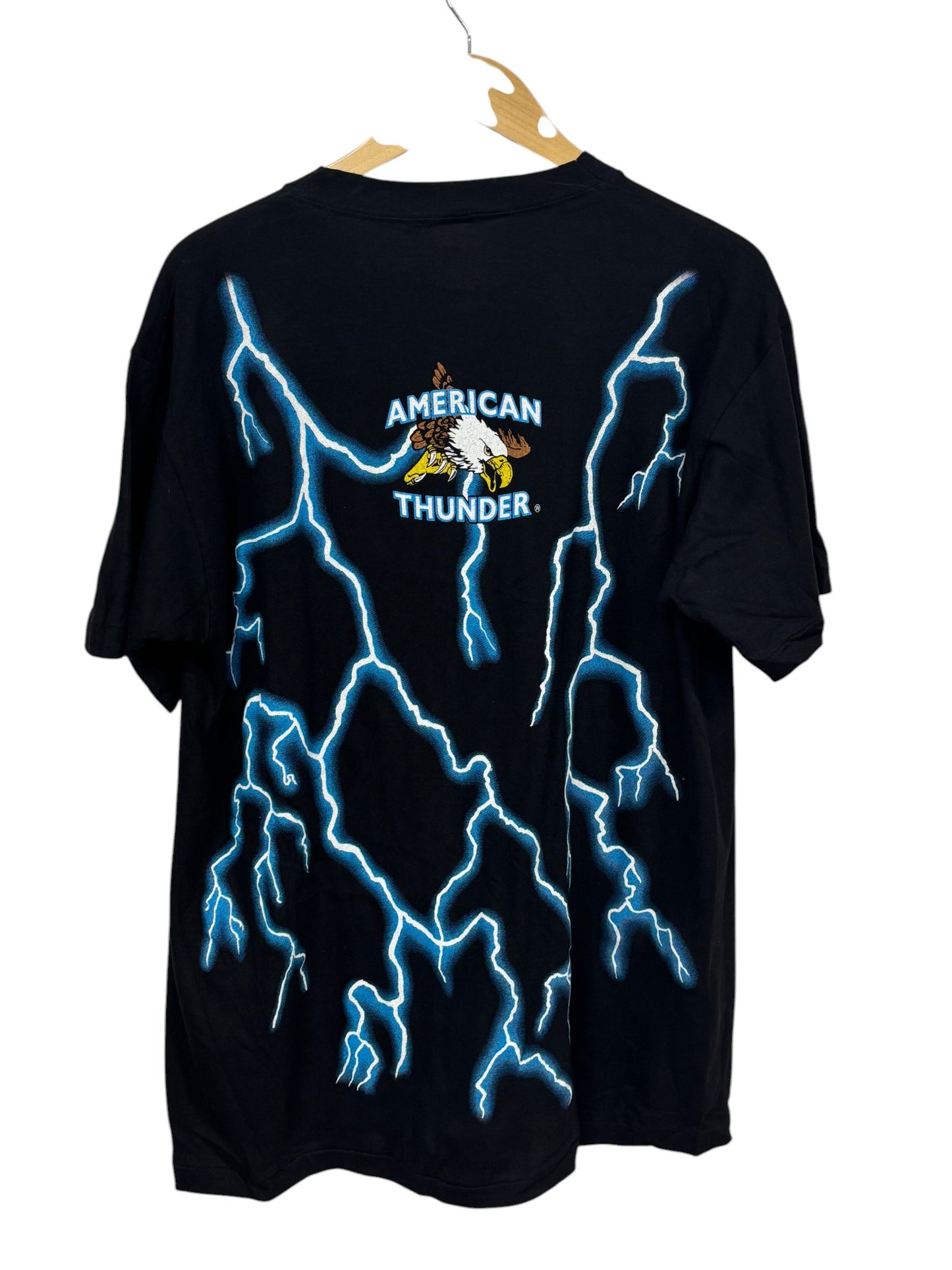 Vintage 90's American Thunder Cow Skull Biker AOP Tee Size Large