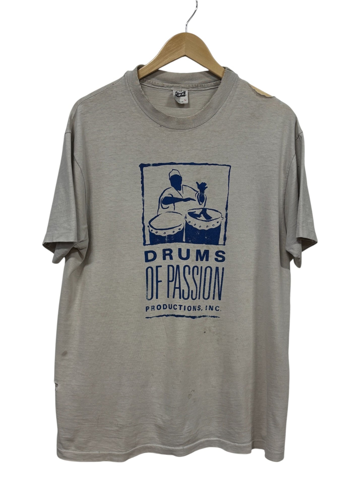 Vintage 90's Drums of Passion Productions Thrashed Graphic Tee Size Large