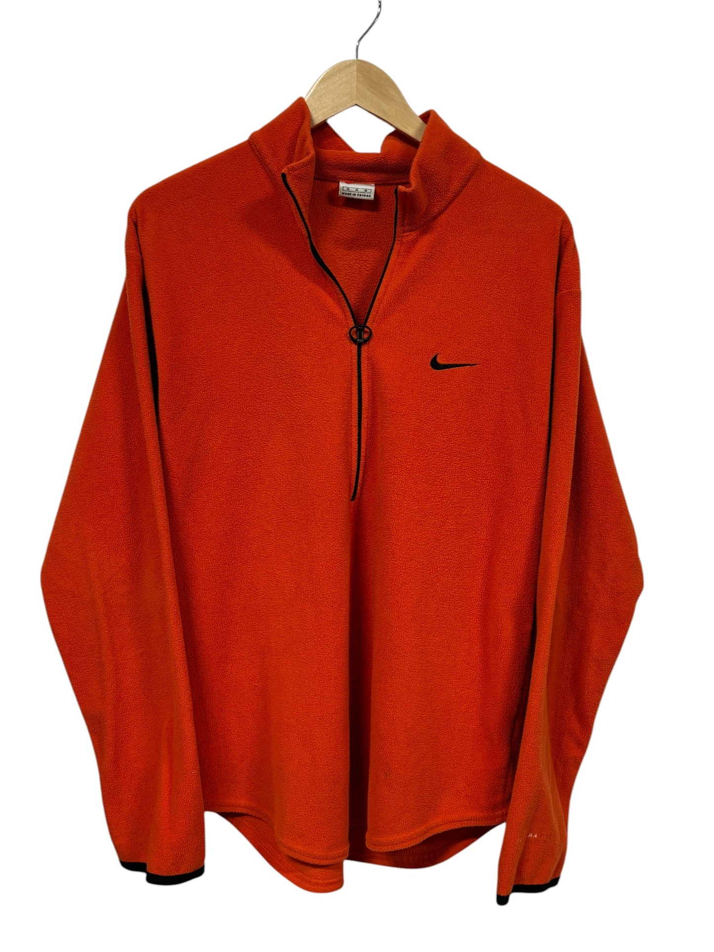 Vintage 90's Nike Orange Small Swoosh Logo Quarter Zip Sweater Size Medium