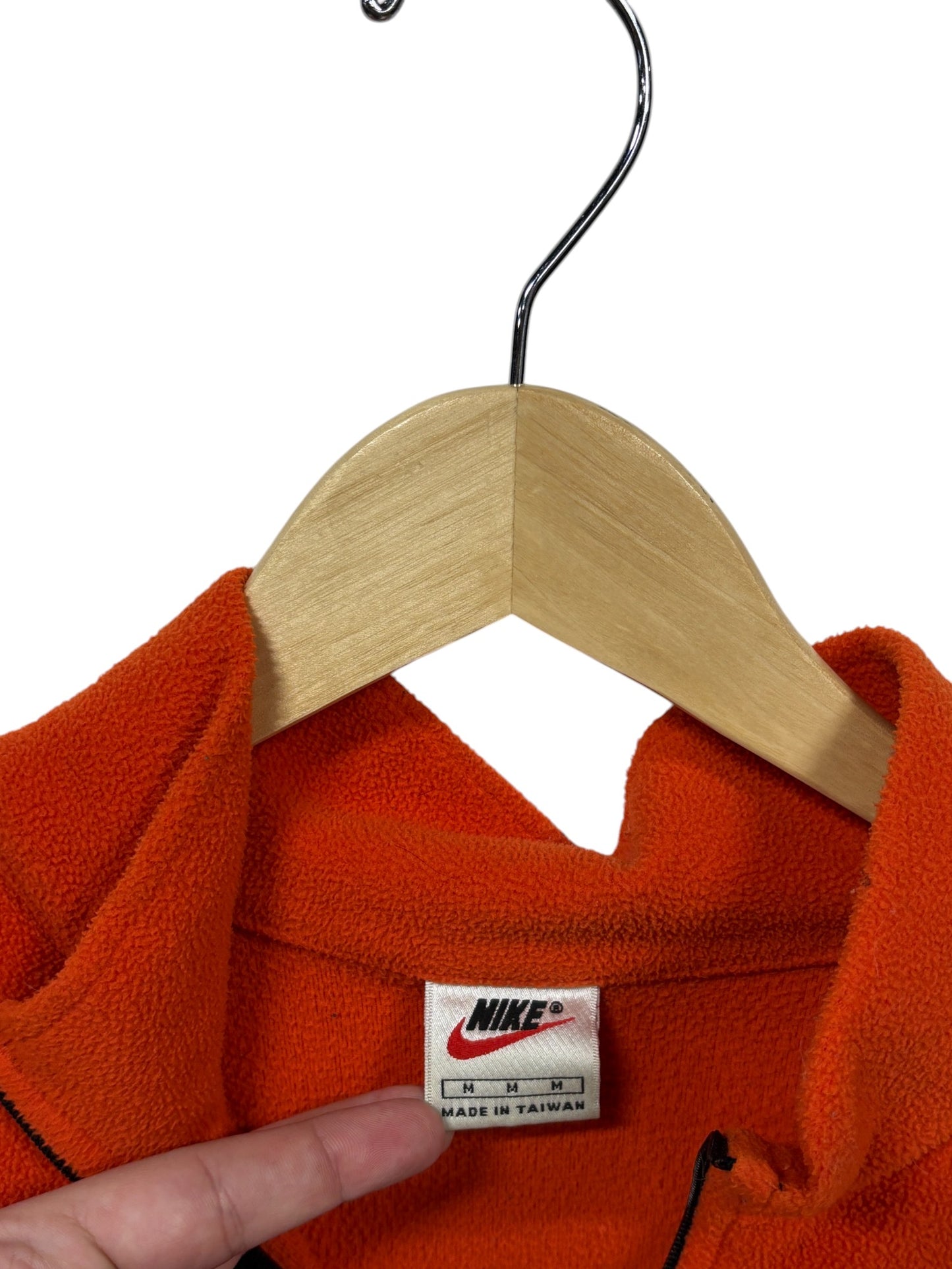 Vintage 90's Nike Orange Small Swoosh Logo Quarter Zip Sweater Size Medium
