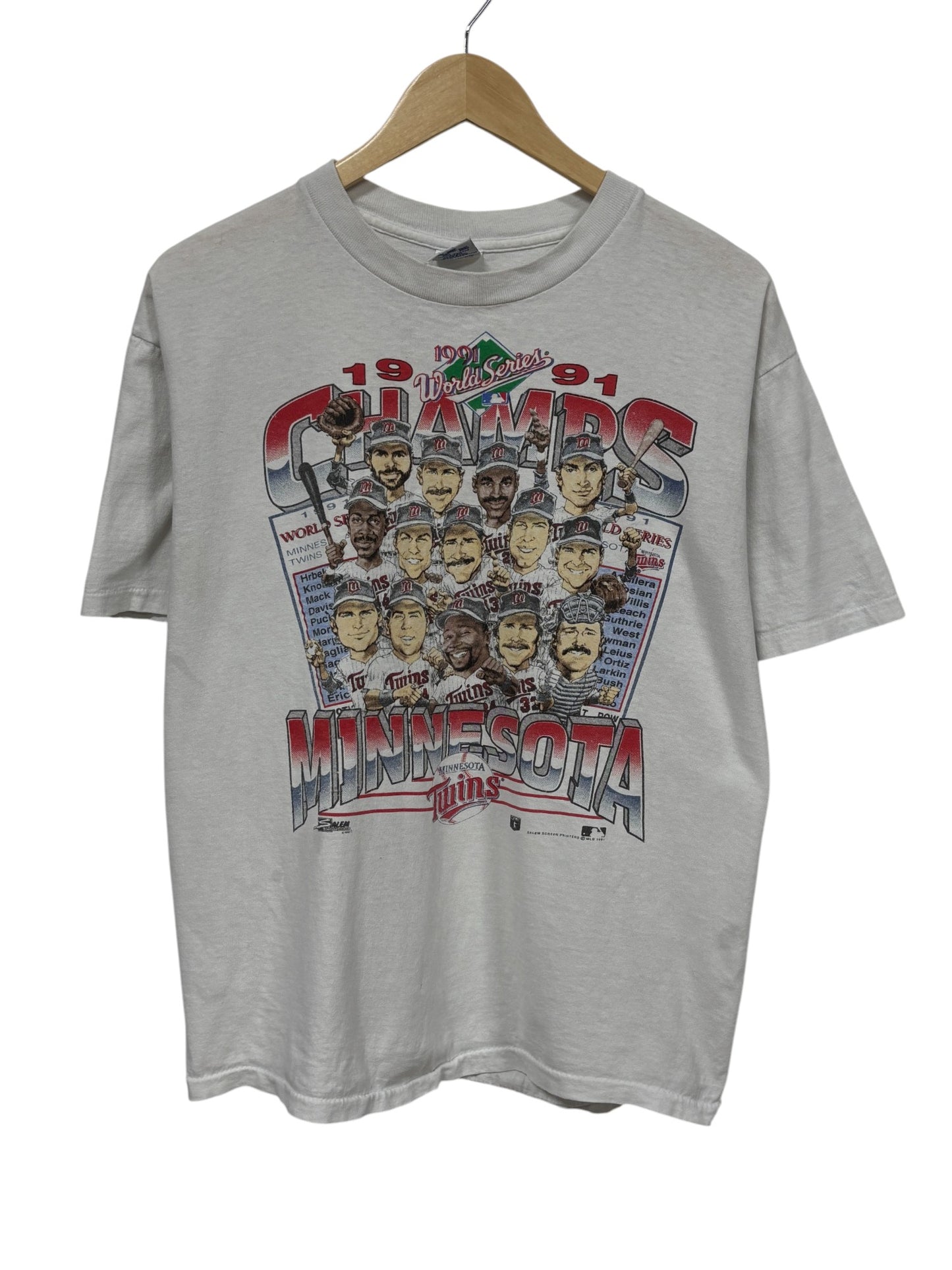 Vintage 1991 Salem Minnesota Twins Champions Big Head Baseball Tee Size Large