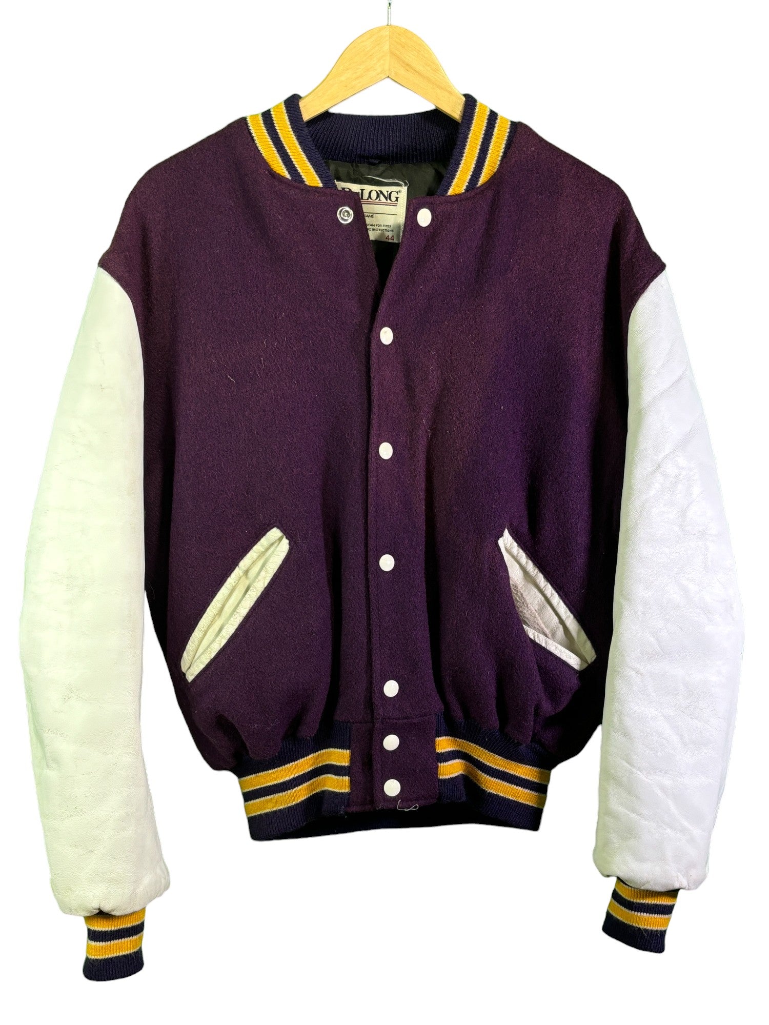 Vintage 50s varsity jacket letterman mustard gold purple stripe 1950 Gluv Elf leather letter P cheapest men women unisex S/M