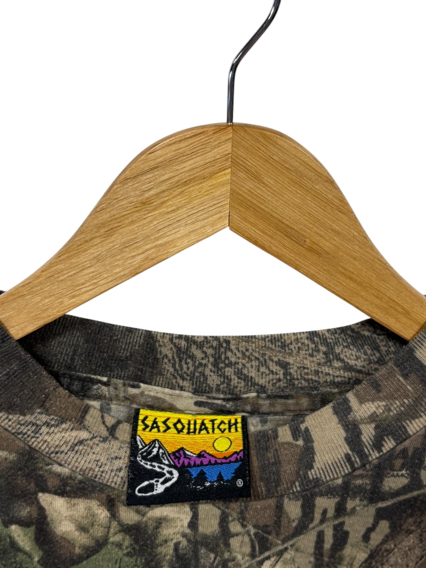 Vintage 90's Sasquatch Woodland Camo Long Sleeve Hunting Shirt Size XL
