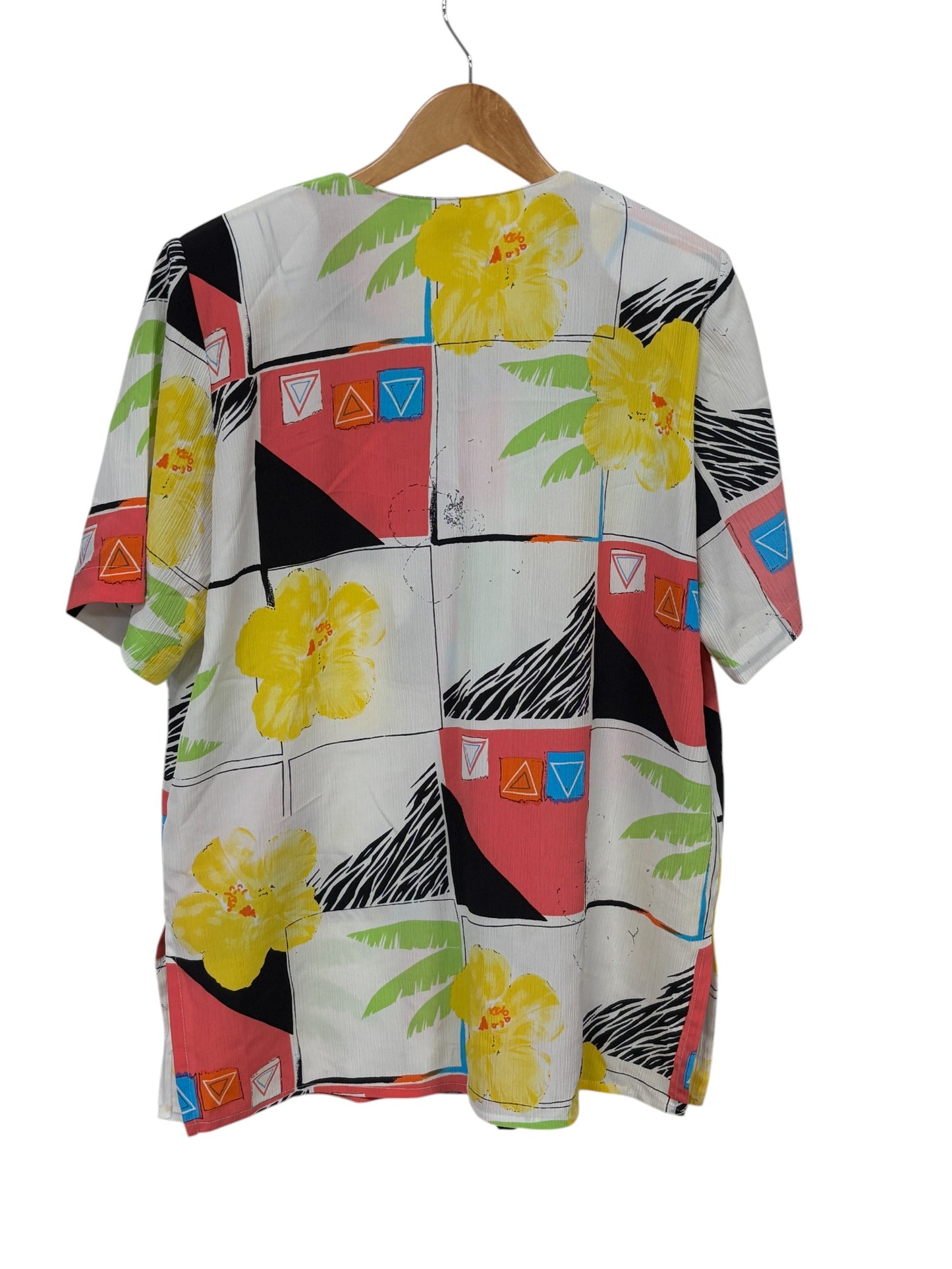 Vintage 90's Women's Abstract Tropical Flowers Button Up Shirt Size Large
