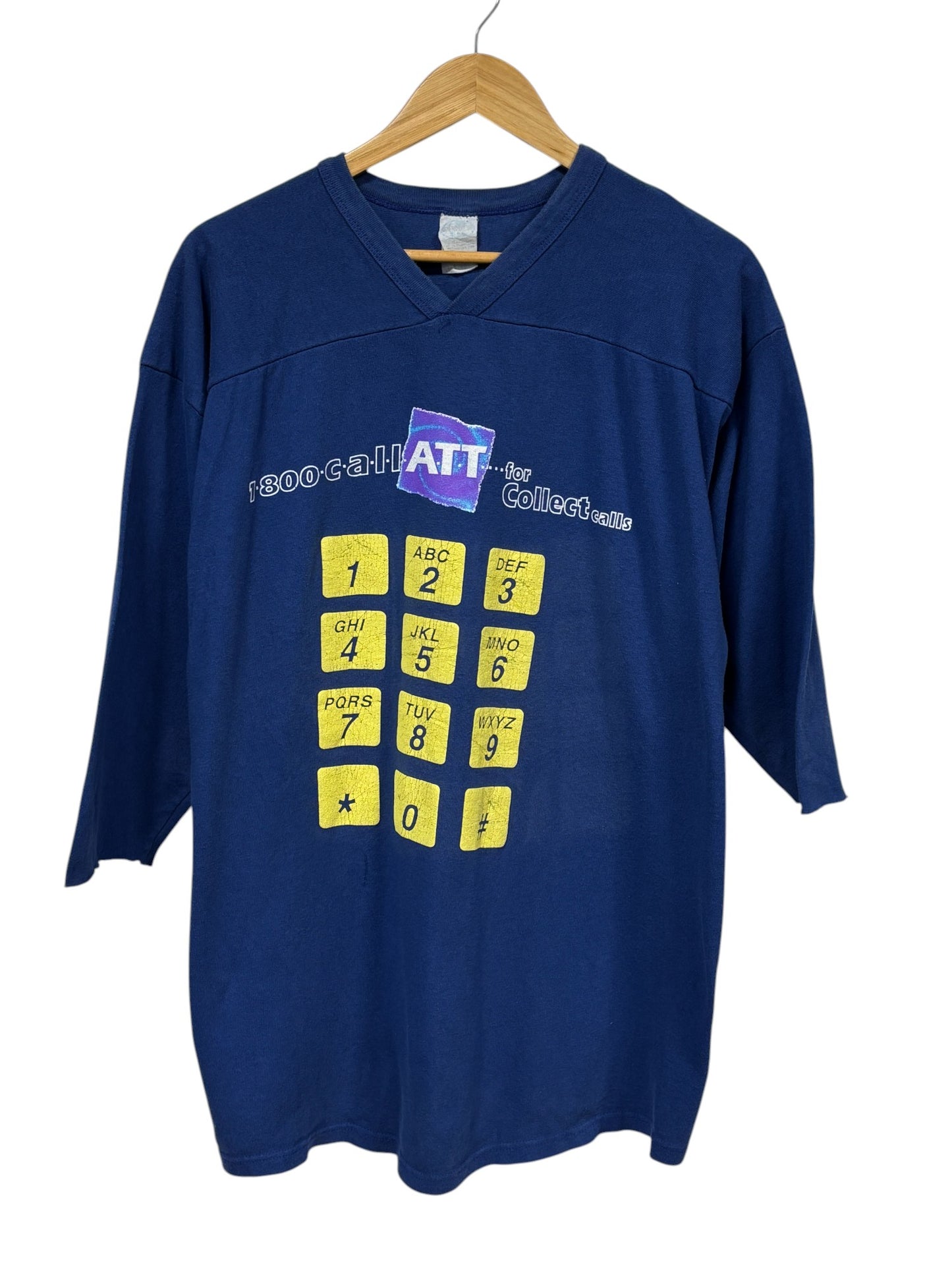 Vintage 80's AT&T Collect Calls 3/4 Sleeve Graphic Tee Size XL