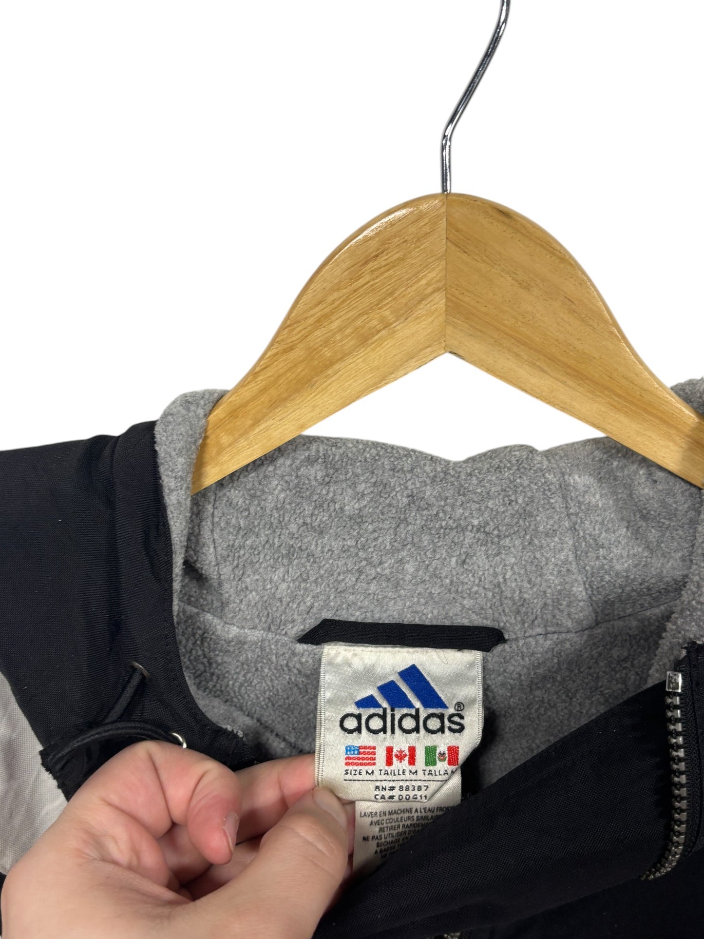 Vintage 90's Adidas Quarter Zip Black White 3 Stipes Jacket Size Medium
