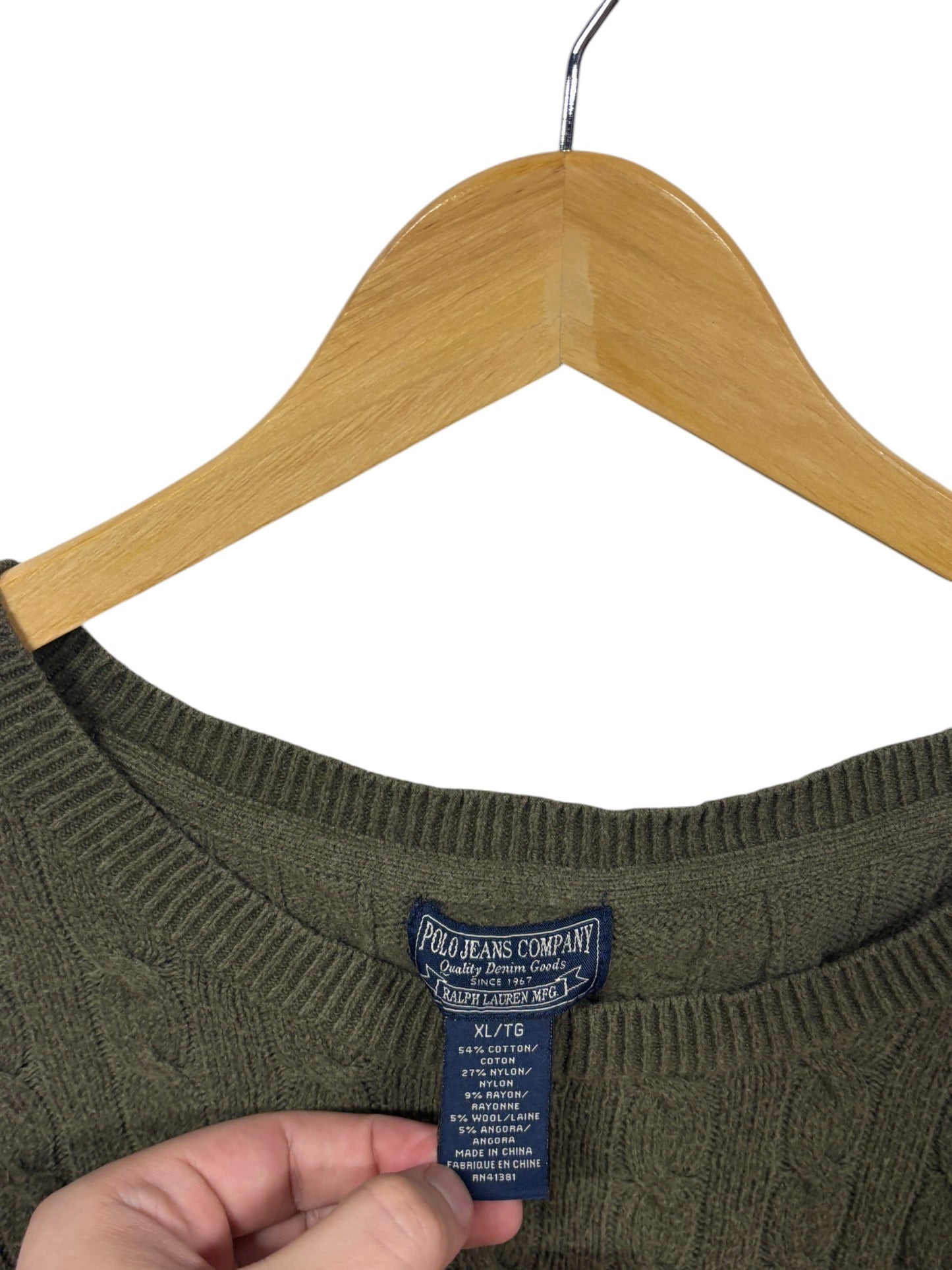 Vintage Polo Jeans Company Olive Cable Knit Sweater Size XL (Womens)