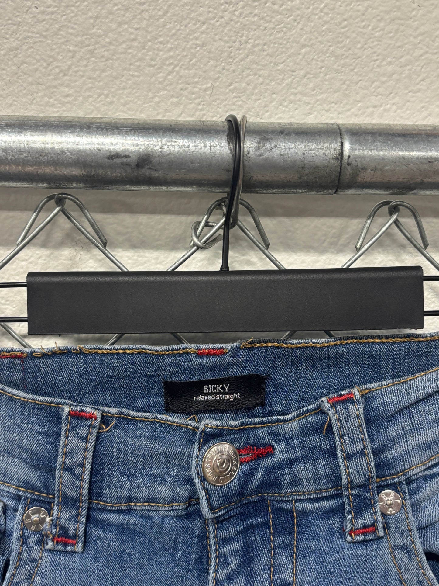 True Religion Ricky Relaxed Straight Light Wash Denim Jeans Size 34x34