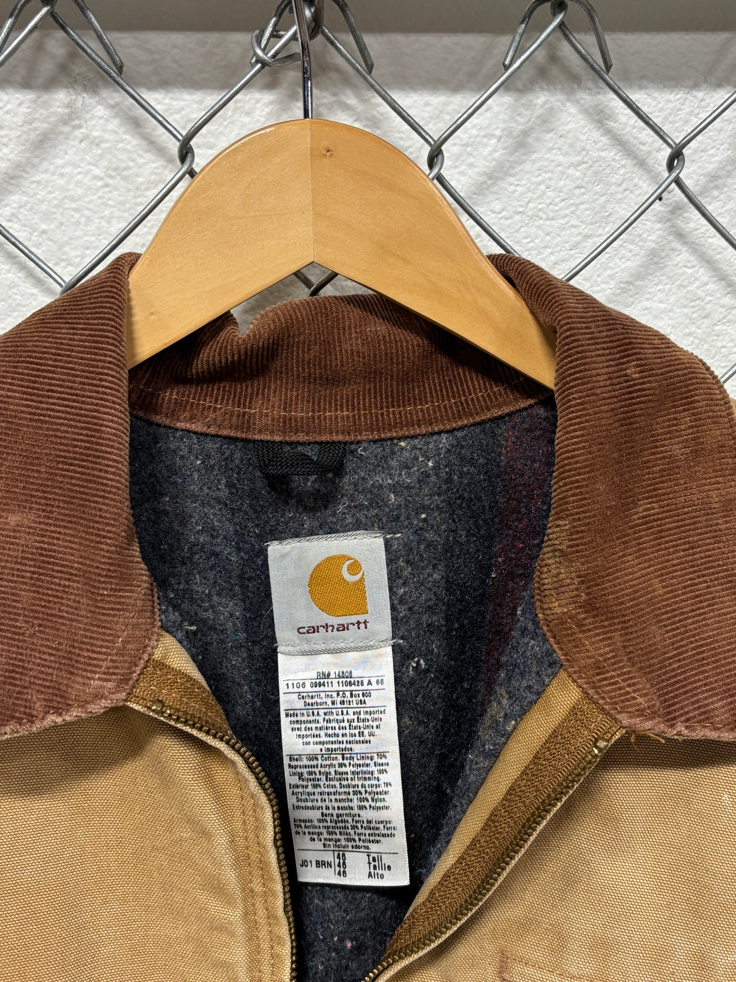 Vintage Carhartt J01 Brown Detroit Blanket Lined Jacket Size 46 Tall (XL)