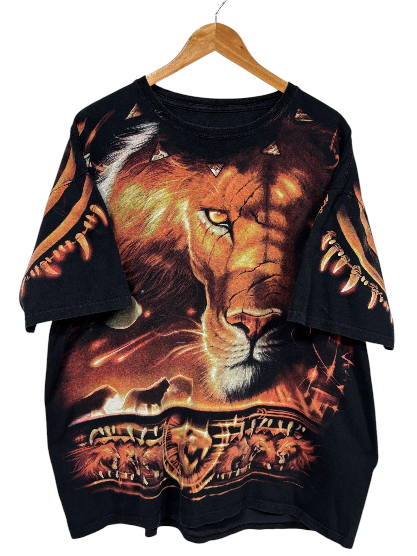 Vintage 00's Liquid Blue Lion Safari Big Print AOP Graphic Tee Size XL
