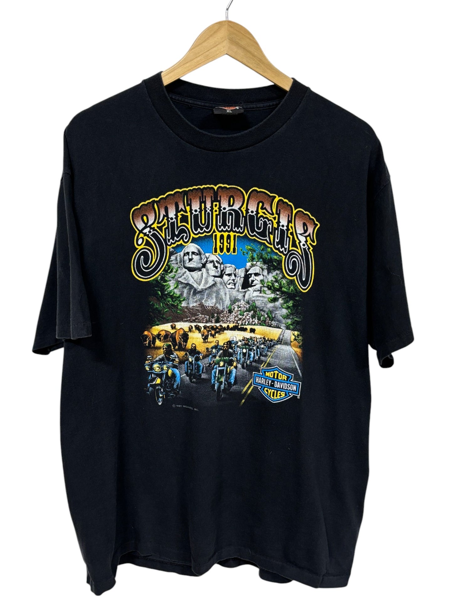 Vintage 1991 Harley Davidson Sturgis Black Hills Rally Biker Tee Size XL