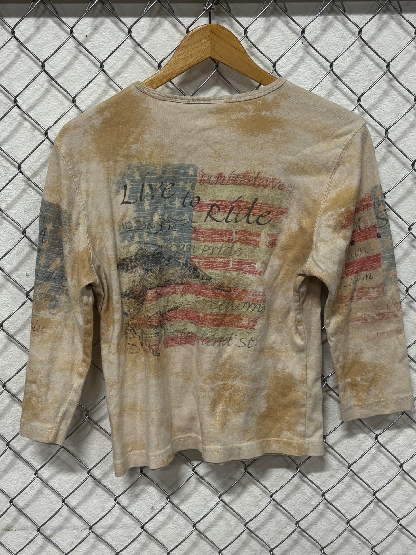 Harley Davidson Women's American Flag Long Sleeve Biker Shirt Size Medium