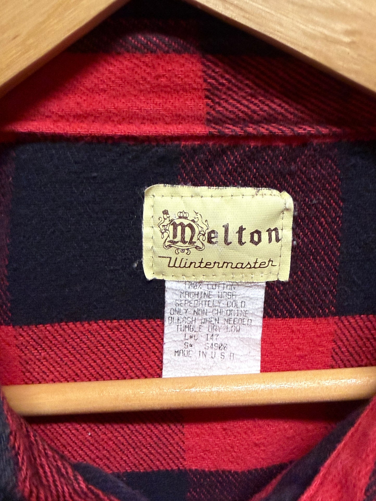 Vintage Melton Wintermaster Red Flannel Button Up Shirt Made in USA Size XL
