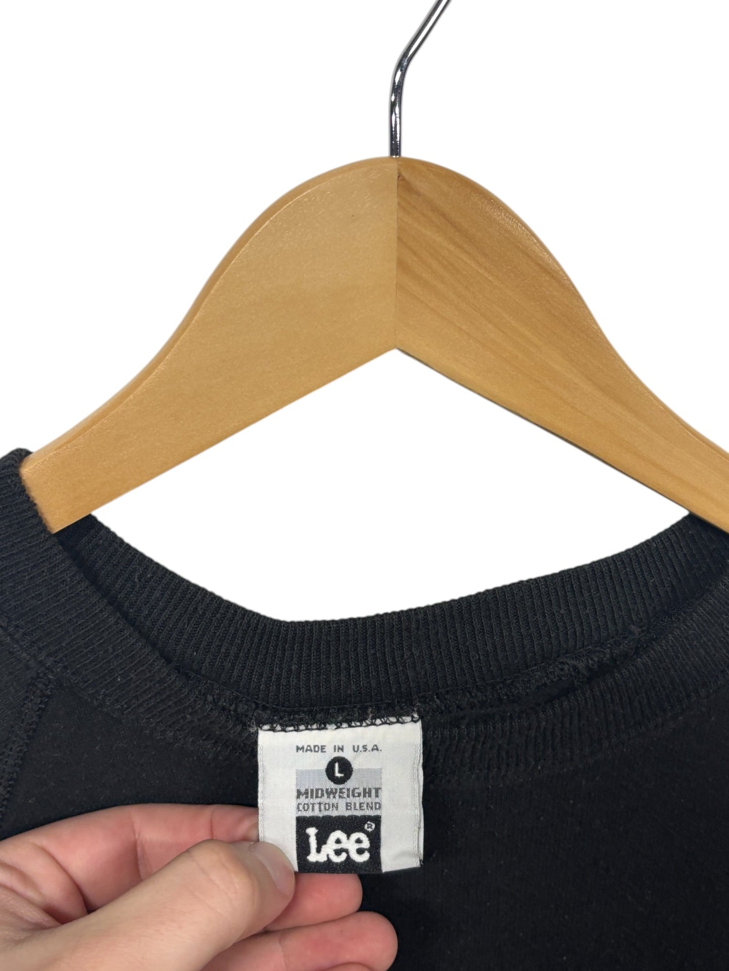 Vintage 90's Lee Sport Black Blank Midweight Crewneck Sweater Size Large