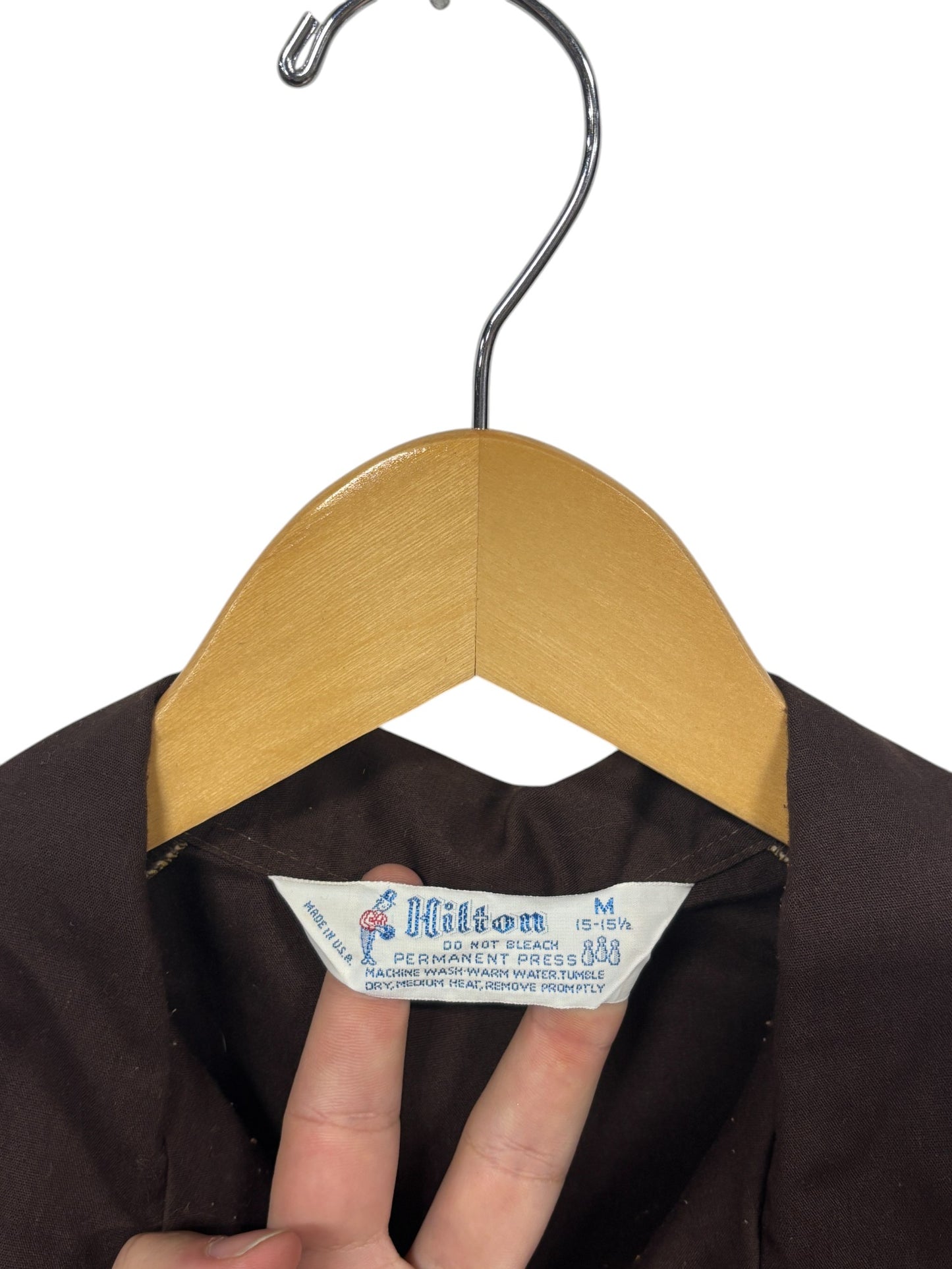 Vintage 70's Hilton Brown Bowling League Montana Button Up Shirt Size Medium