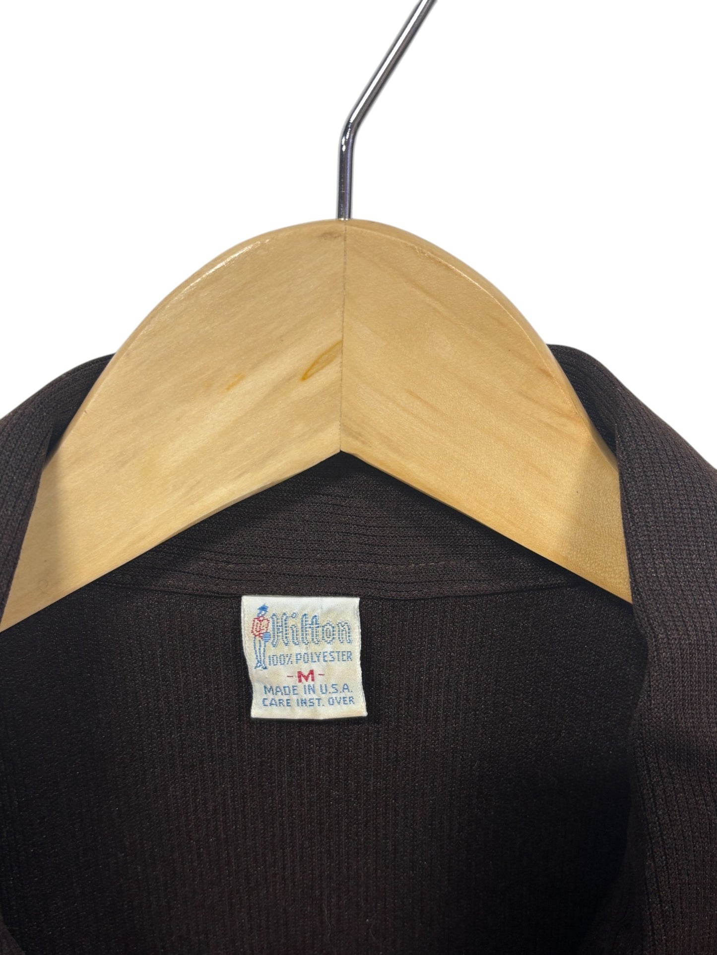 Vintage 70's Hilton Made in USA Brown Bowling Shirt Size Medium