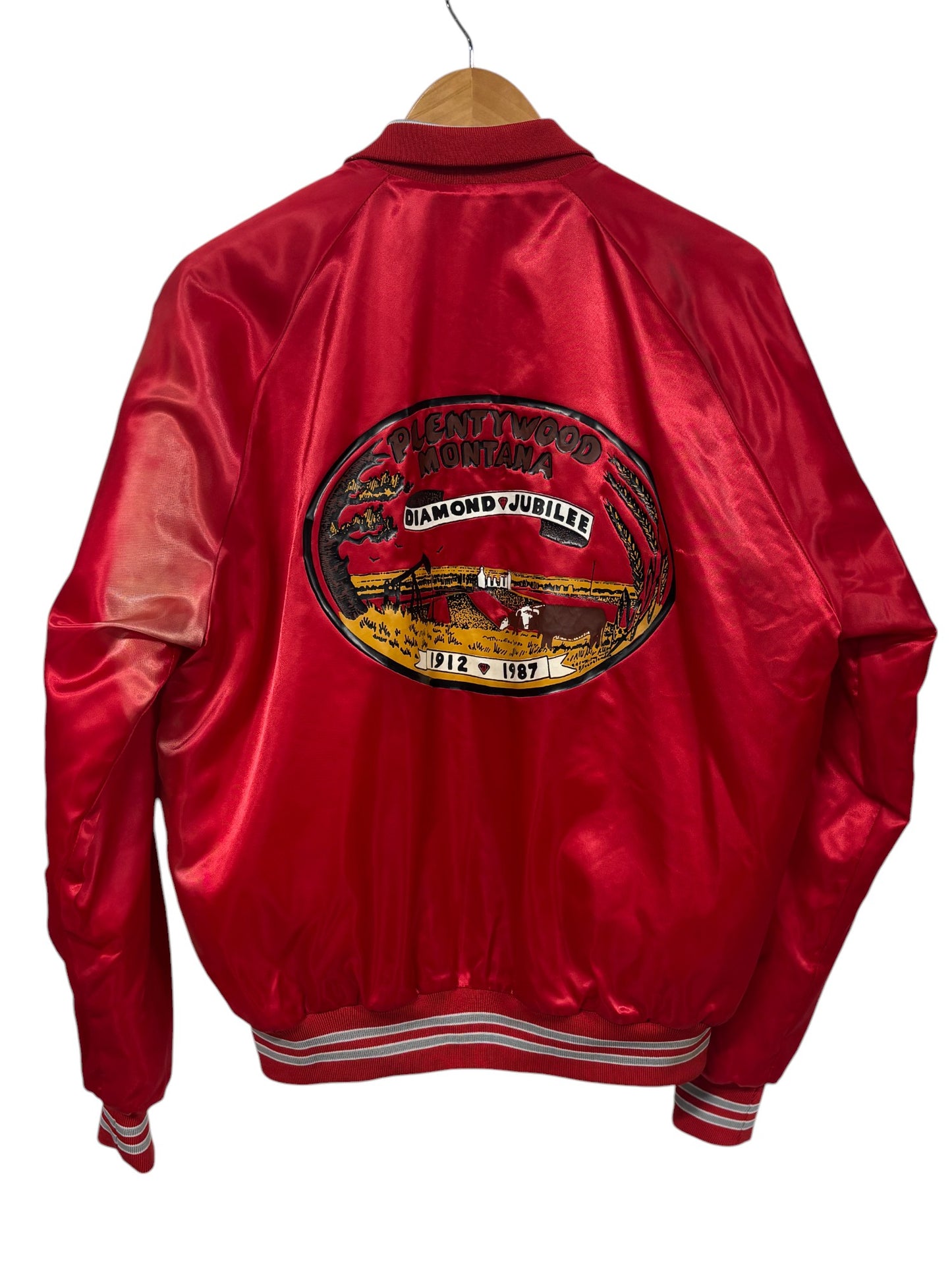Vintage 1987 Plentywood Montana Diamond Jubilee Satin Jacket Size Large
