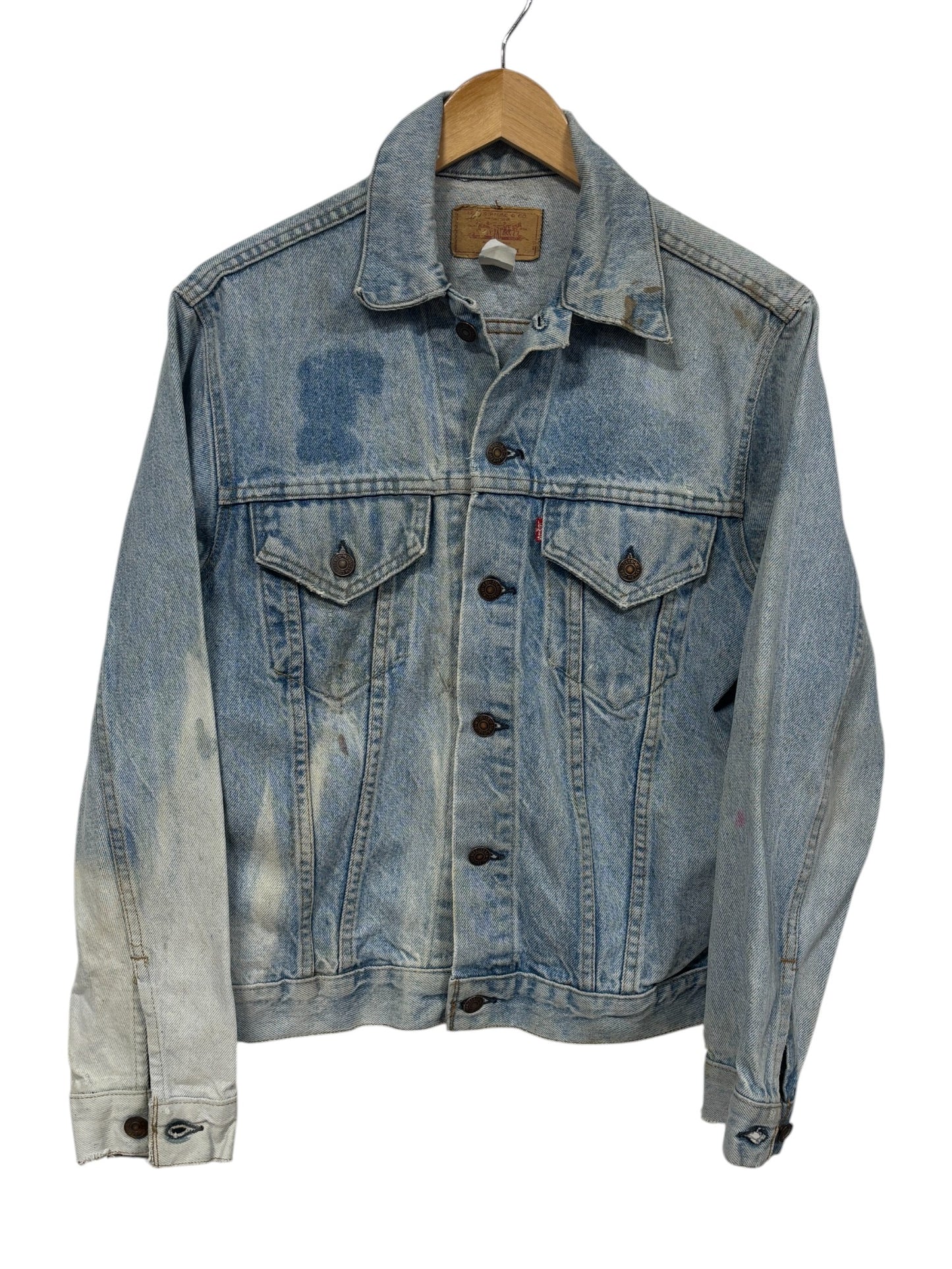 Vintage 80's Levi's Denim Trucker Jacket Ford Mustang Patch Size M/L