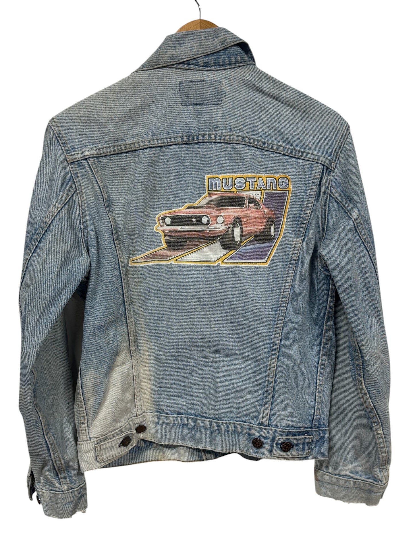 Vintage 80's Levi's Denim Trucker Jacket Ford Mustang Patch Size M/L