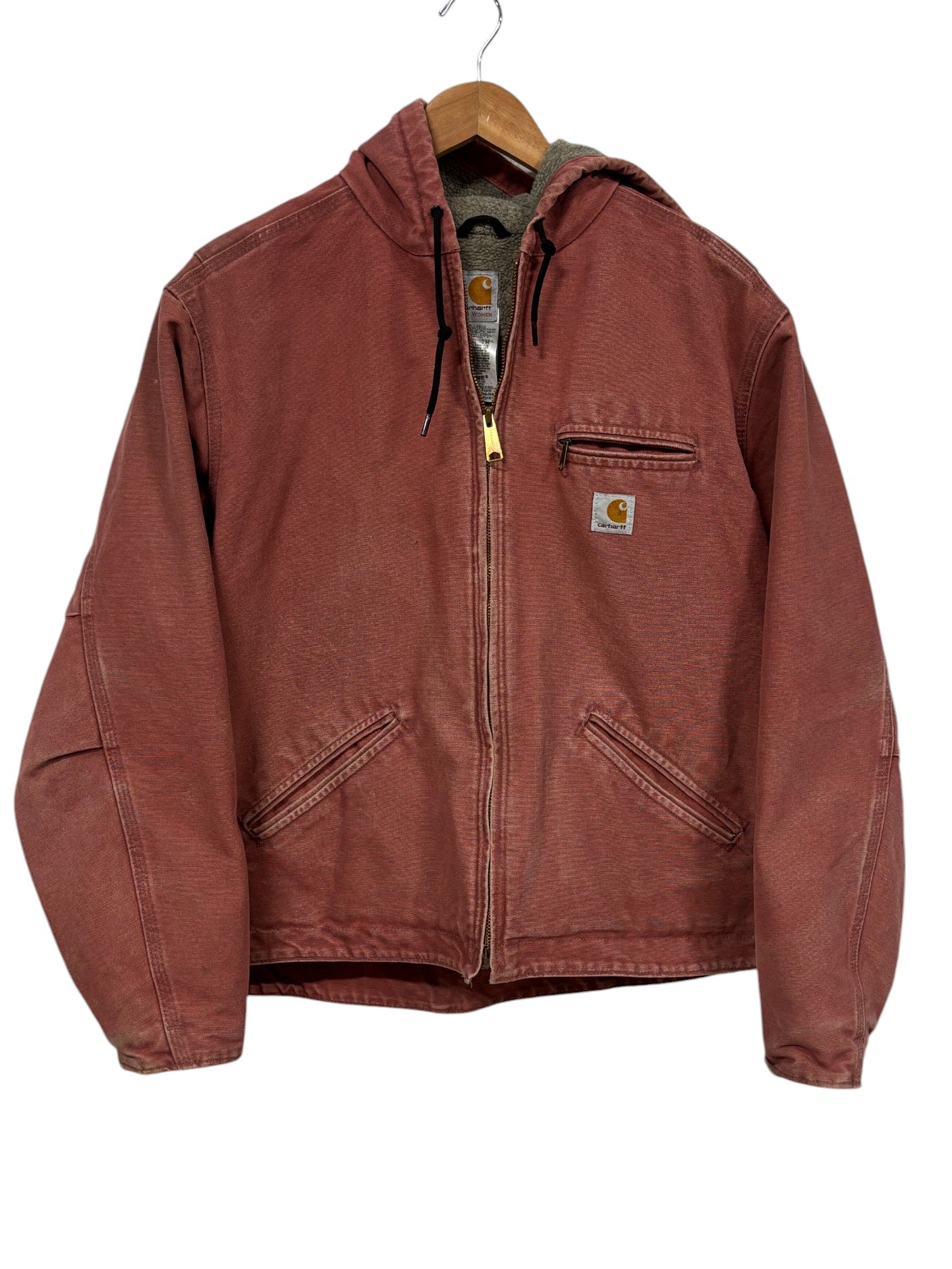 Vintage Carhartt Women's Sherpa Lined Pink Hooded Work Jacket Size XL
