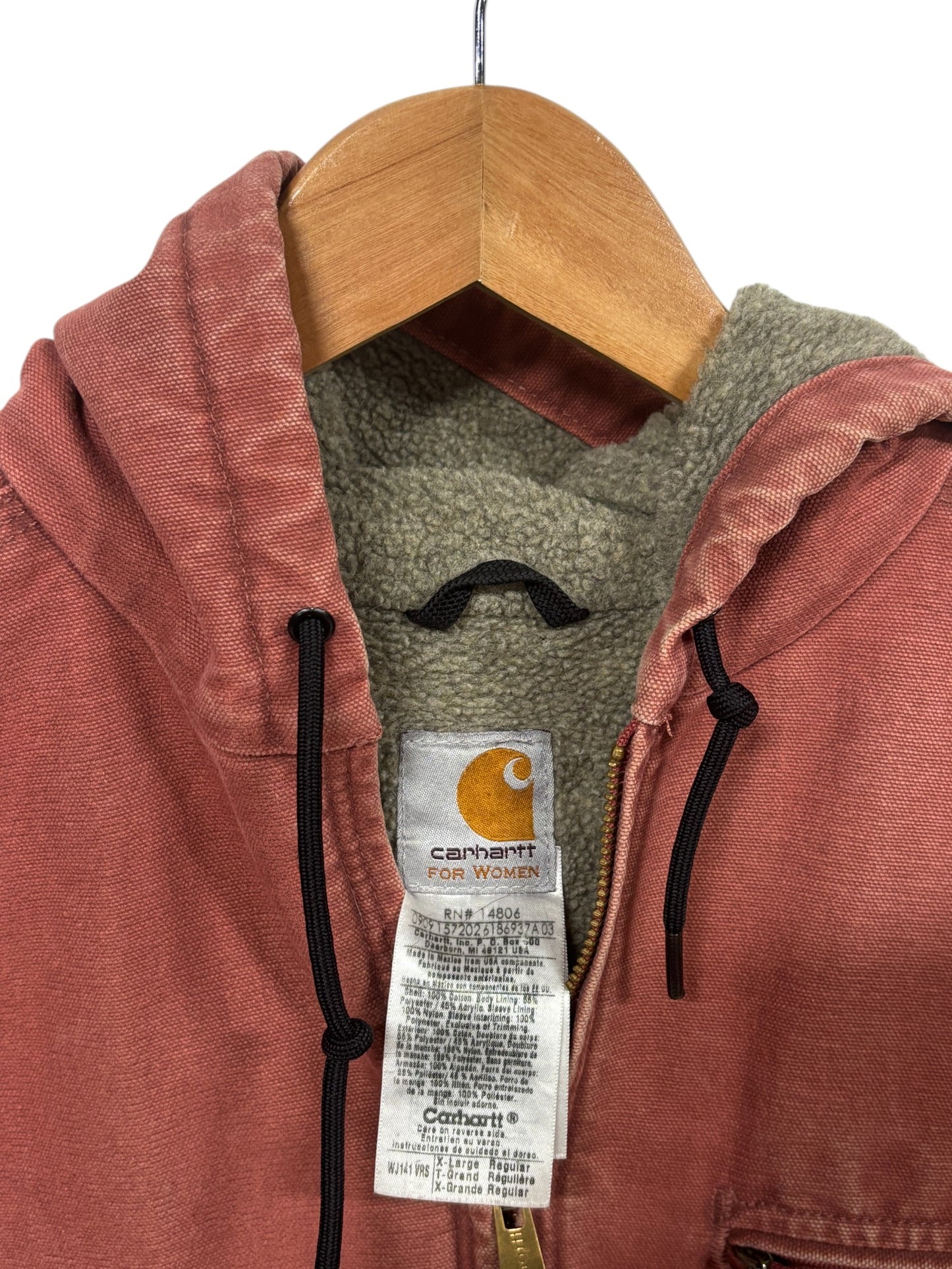Vintage Carhartt Women's Sherpa Lined Pink Hooded Work Jacket Size XL