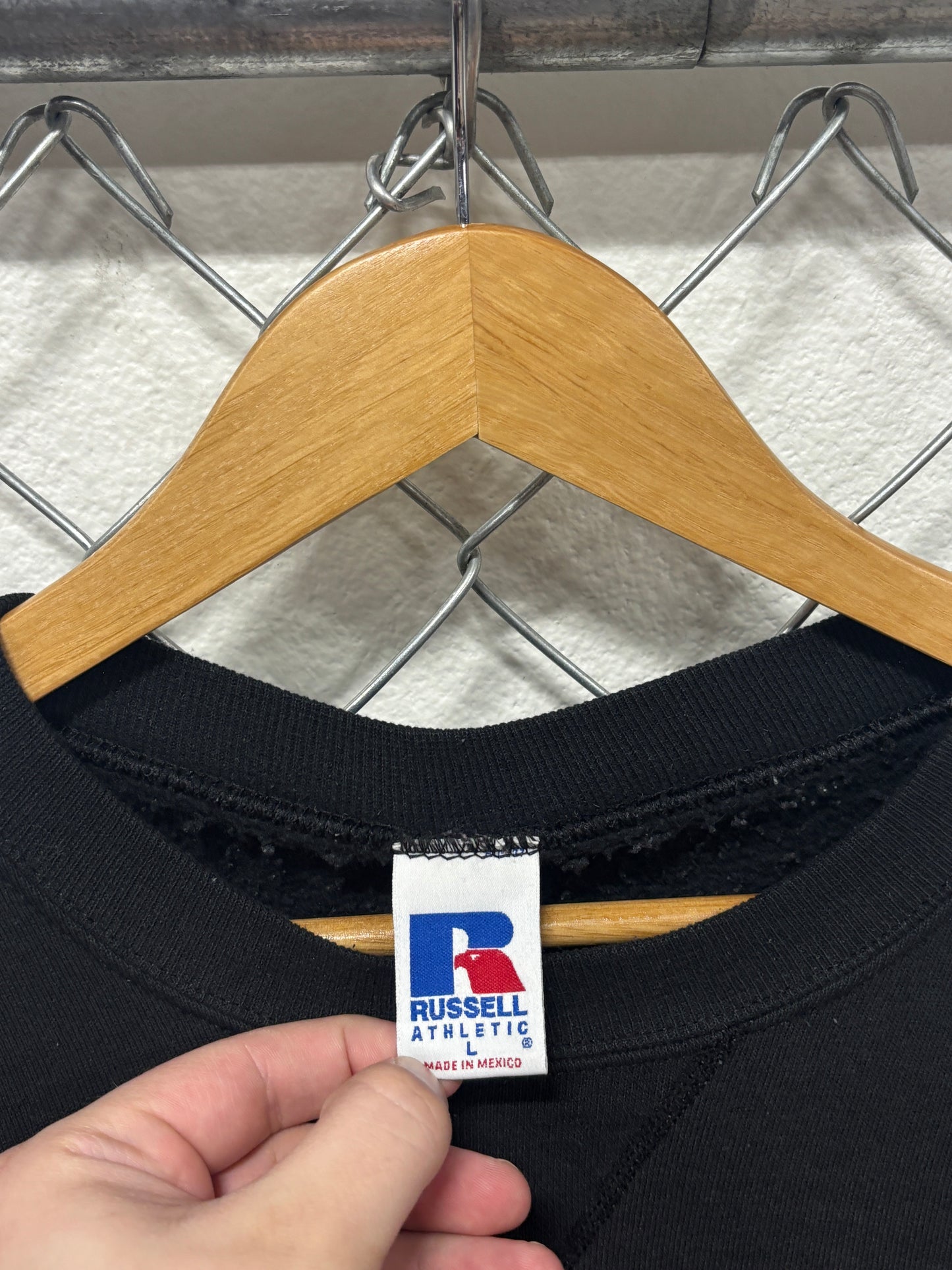 Vintage 90's Russell Athletic Black Blank Crewneck Sweater Size Large