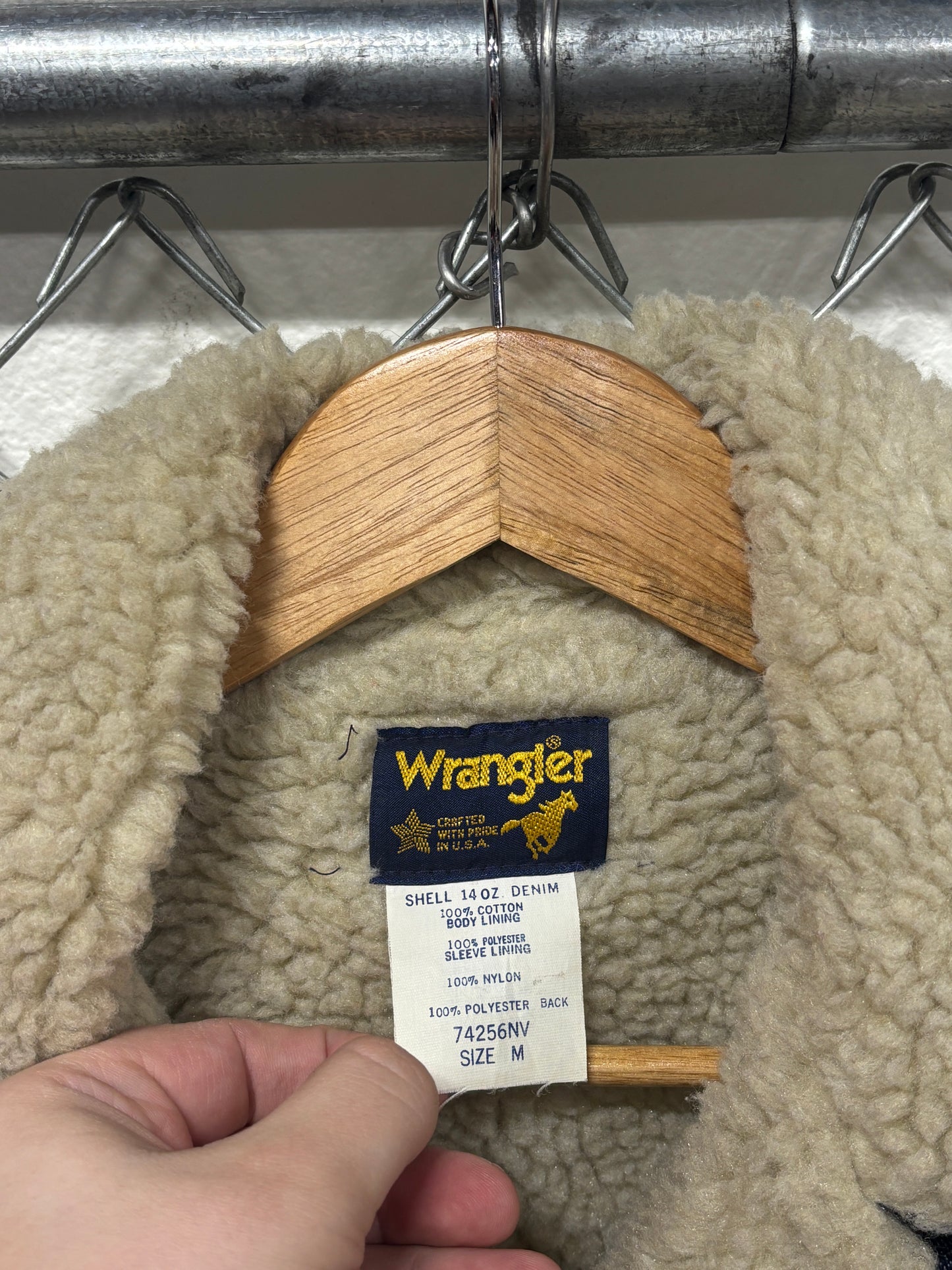 Vintage Wrangler Sherpa Lined Denim Trucker Jacket Made in USA Size Medium