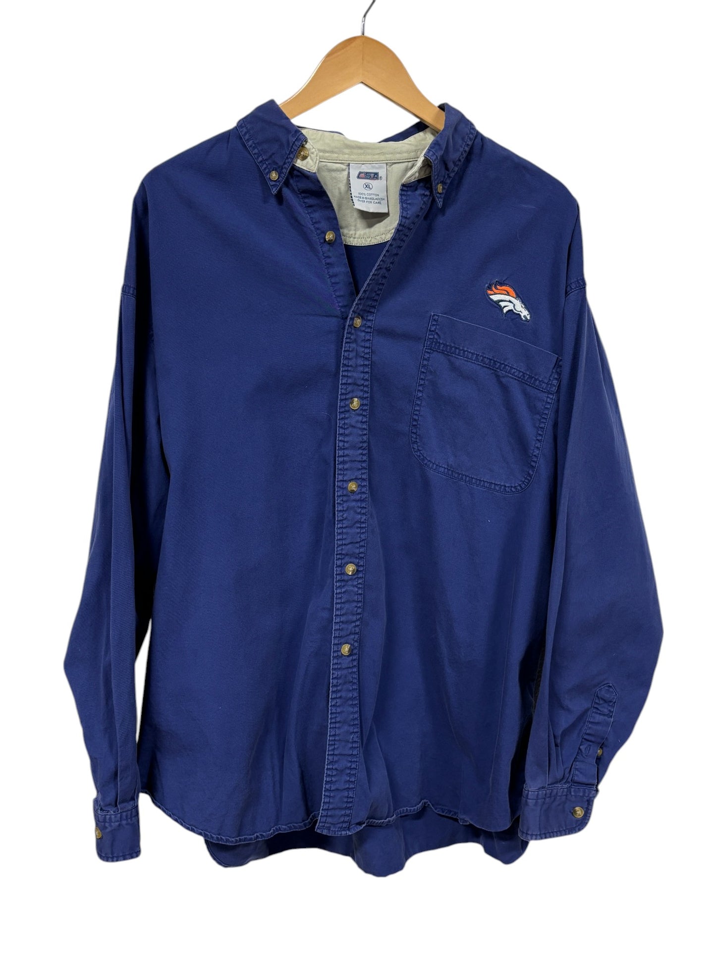 Vintage 90's CSA Denver Broncos NFL Logo Button Up Shirt Size XL