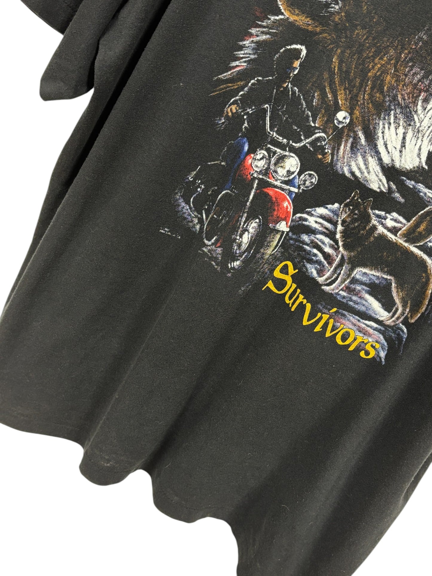 Vintage 90's Survivors Lone Wolf Biker Graphic 3D Emblem Tee Size XXL
