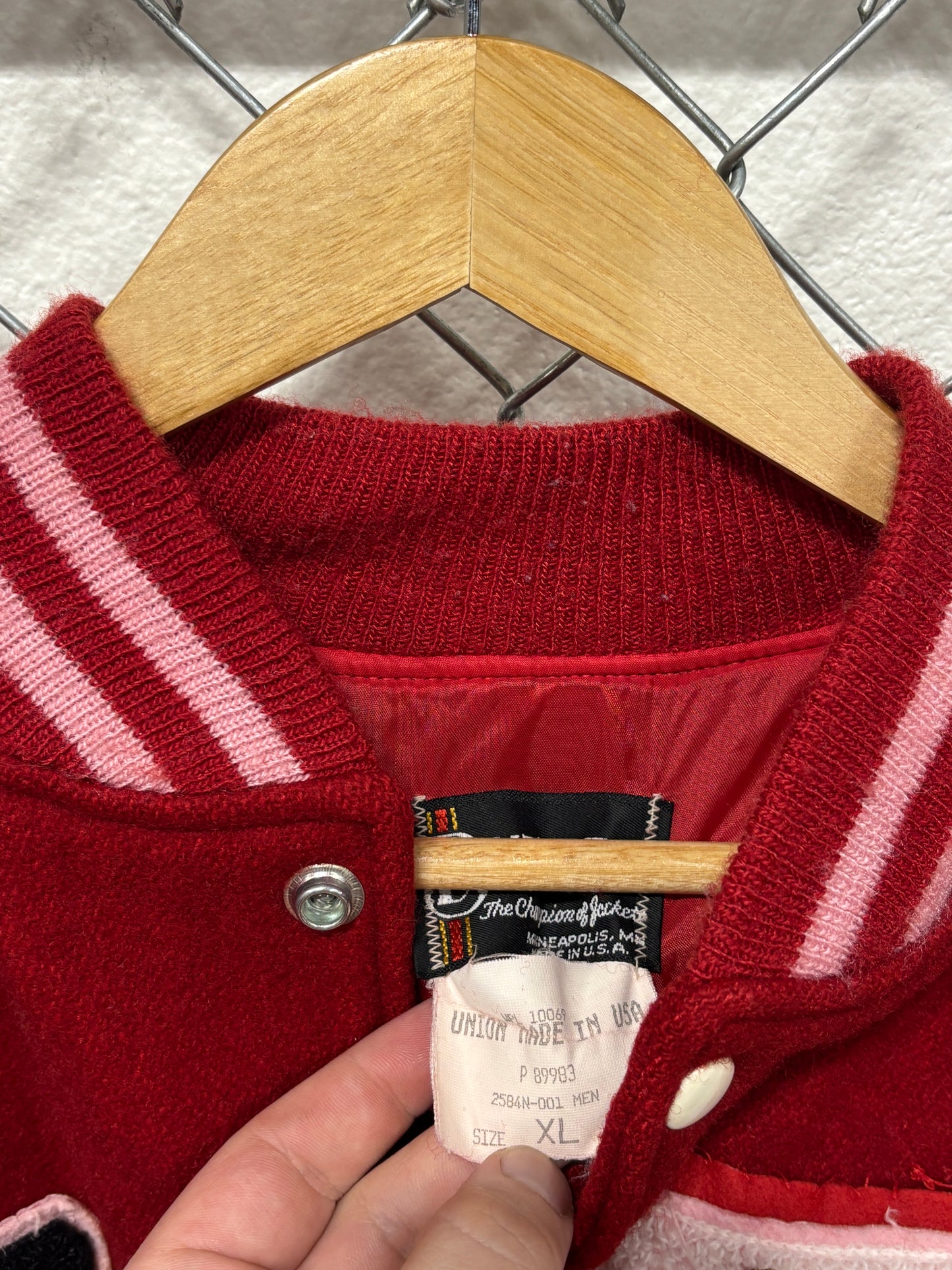 Vintage 80's Red Letterman Bulldog Varsity Jacket Size XL