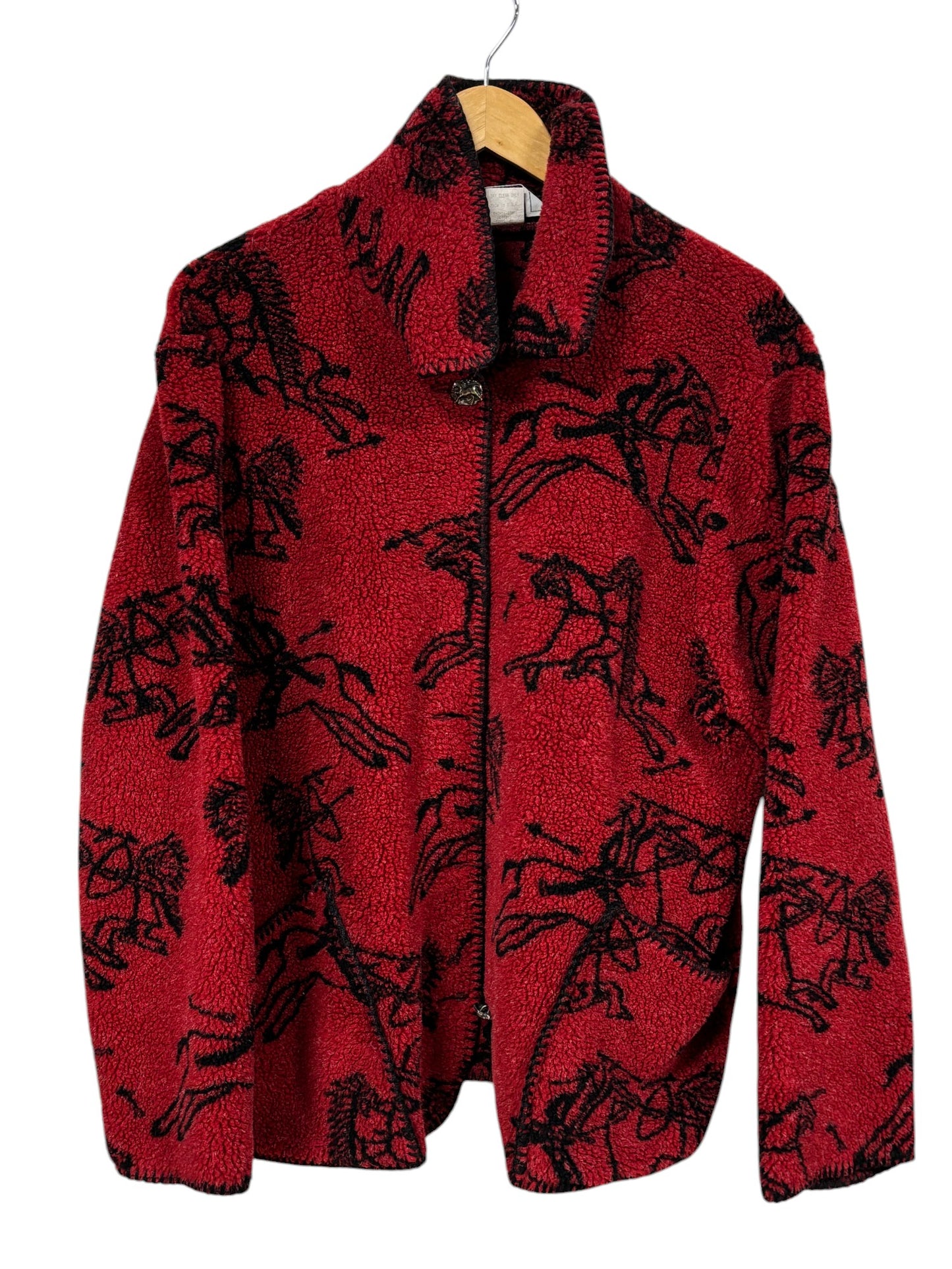 Vintage Rhonda Stark Fleece Horse All Over Print Sweater Size Medium