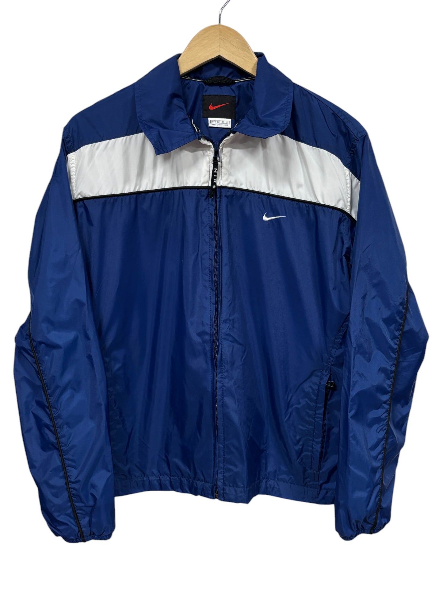 Vintage 90's Nike Blue White Zip Up Windbreaker Jacket Size Medium (Womens)