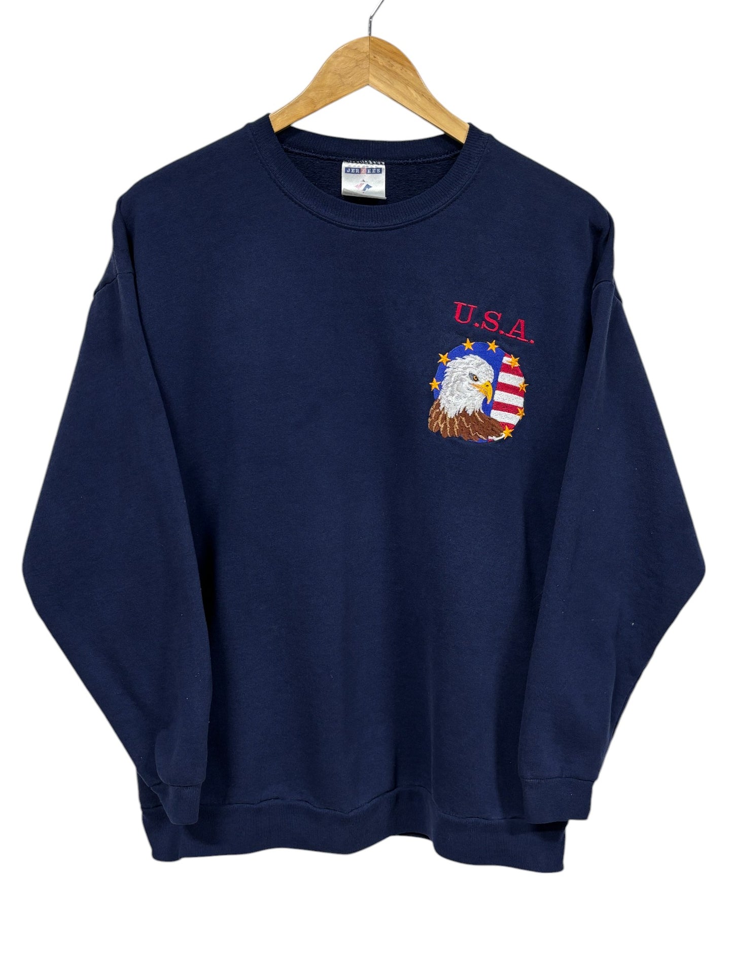 Vintage 90's USA Embroidered Eagle Flag Crewneck Sweater Size Large