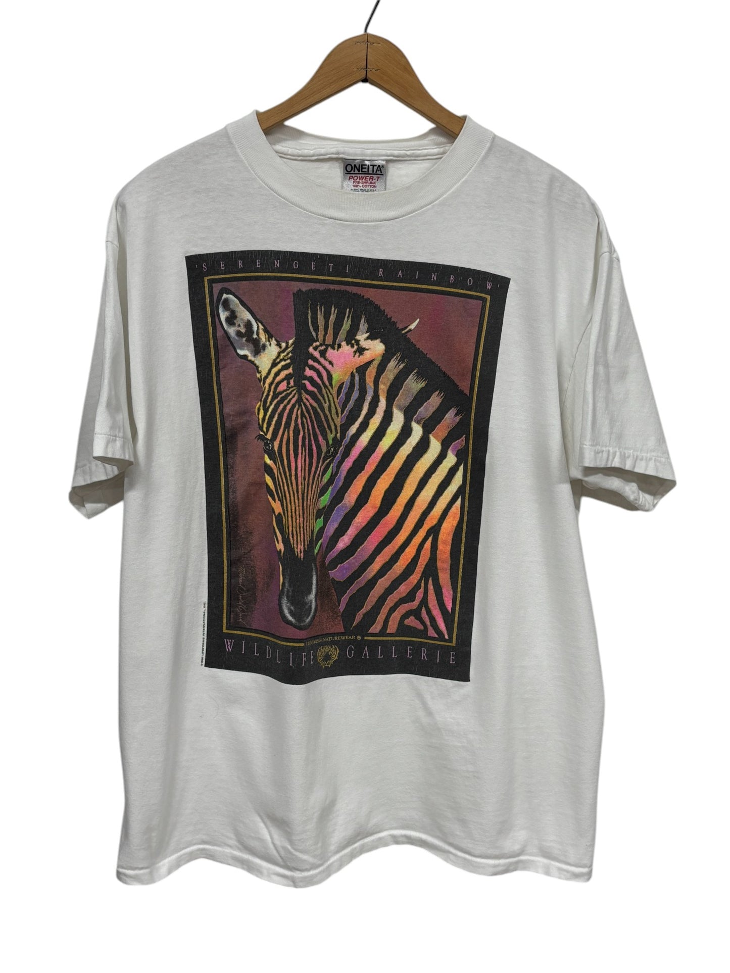 Vintage 90's Serengeti Rainbow Wildlife Zebra Nature Graphic Tee Size XL